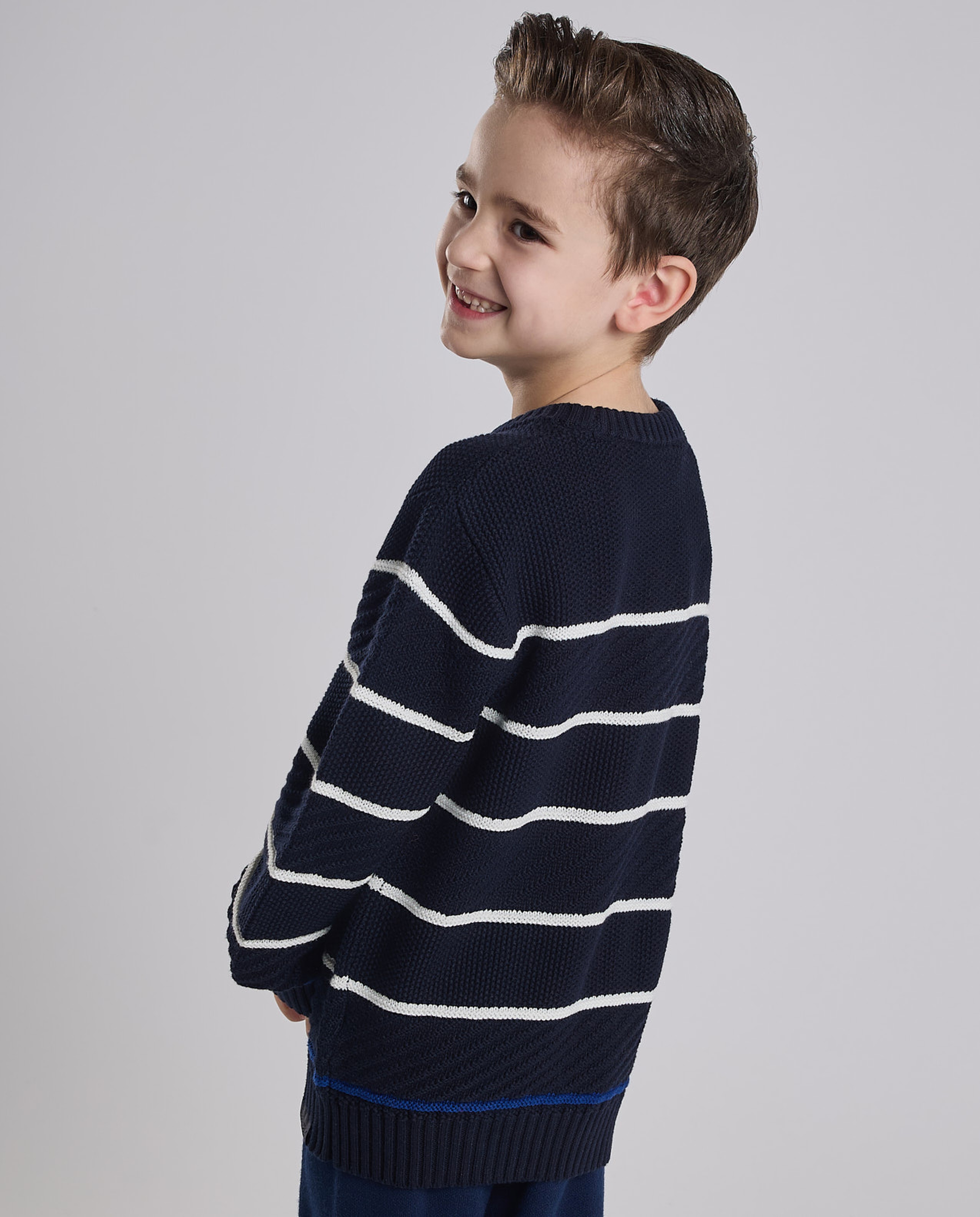 Striped Sweater with Crew Neck and Long Sleeves