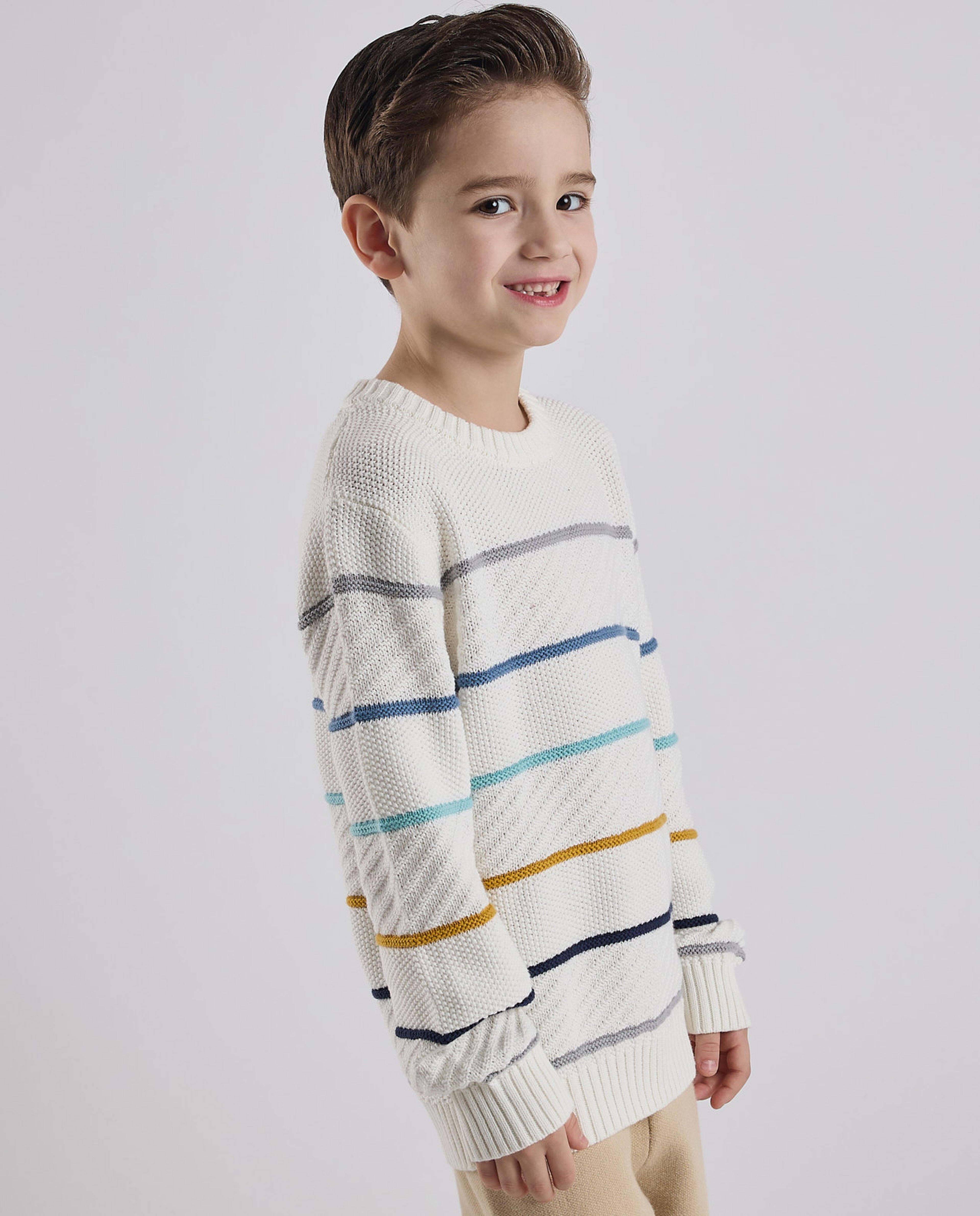 Striped Sweater with Crew Neck and Long Sleeves