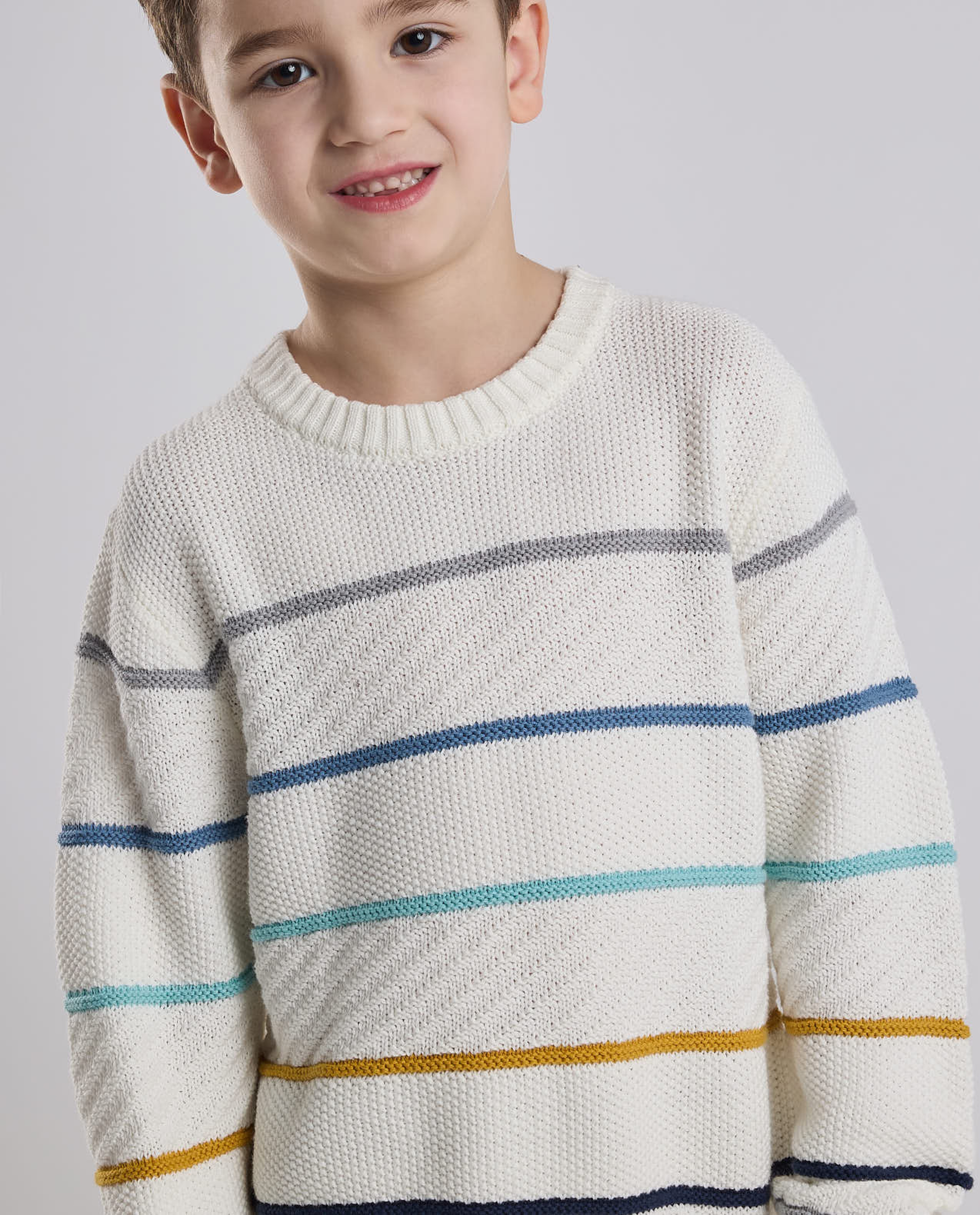Striped Sweater with Crew Neck and Long Sleeves