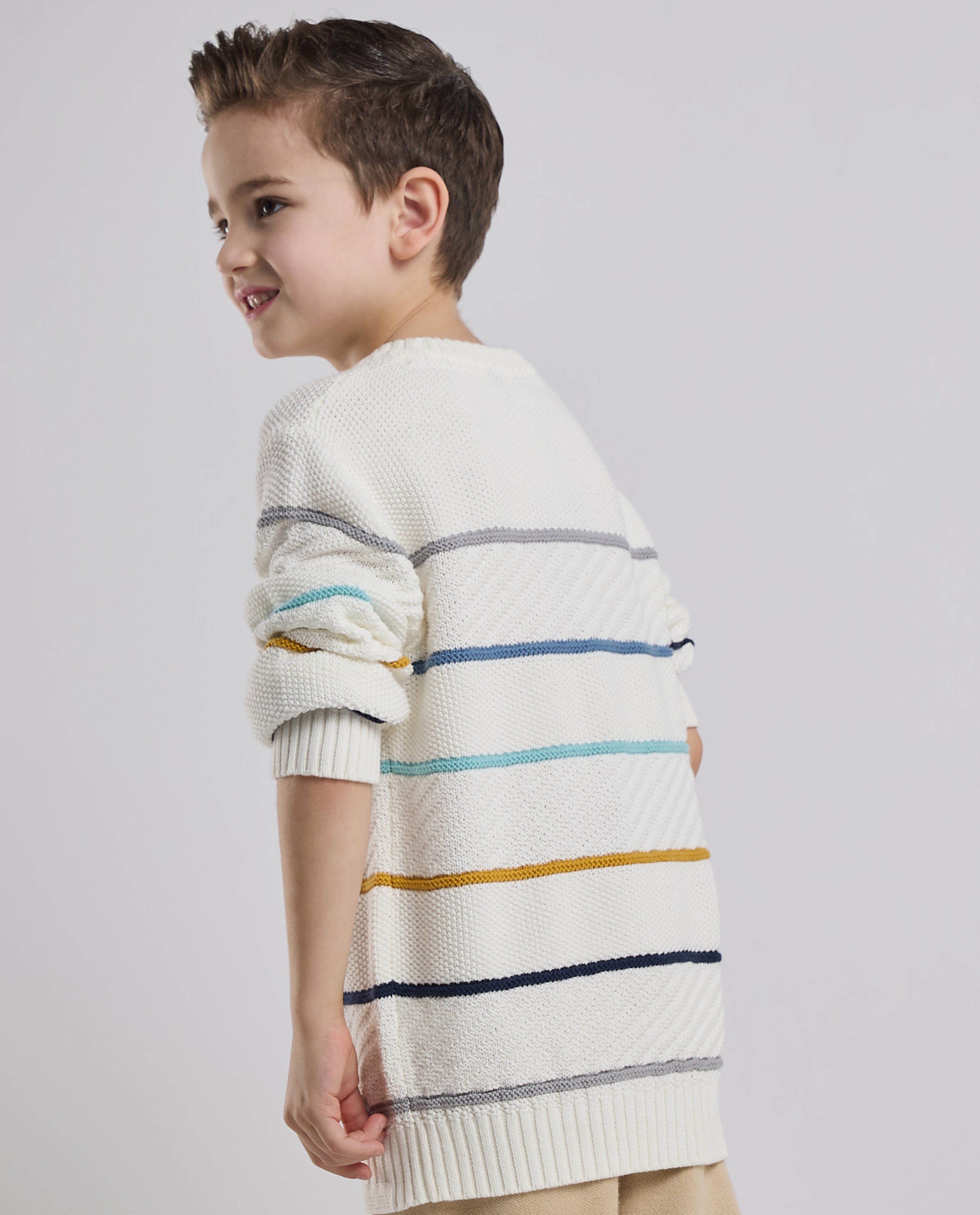 Striped Sweater with Crew Neck and Long Sleeves