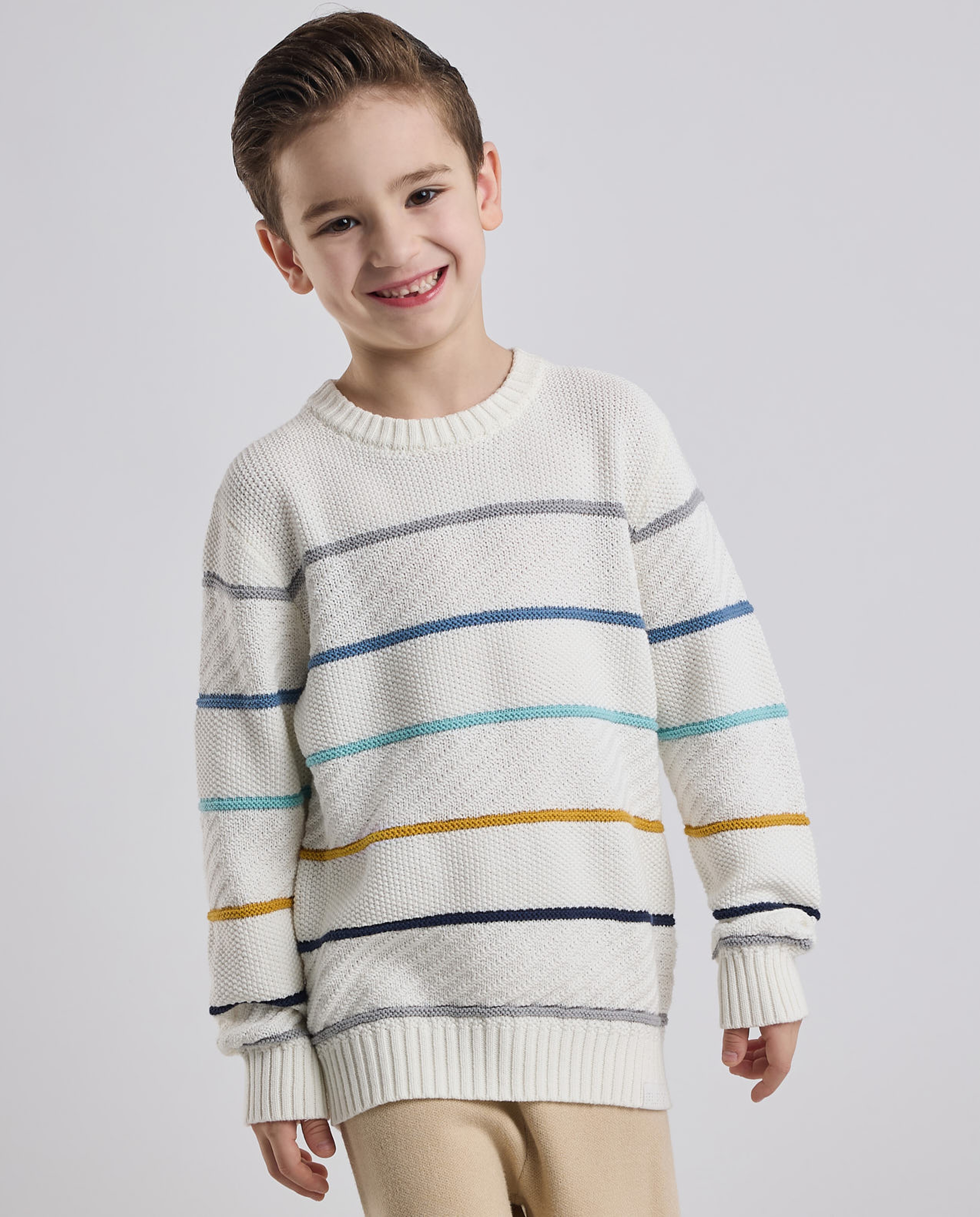 Striped Sweater with Crew Neck and Long Sleeves