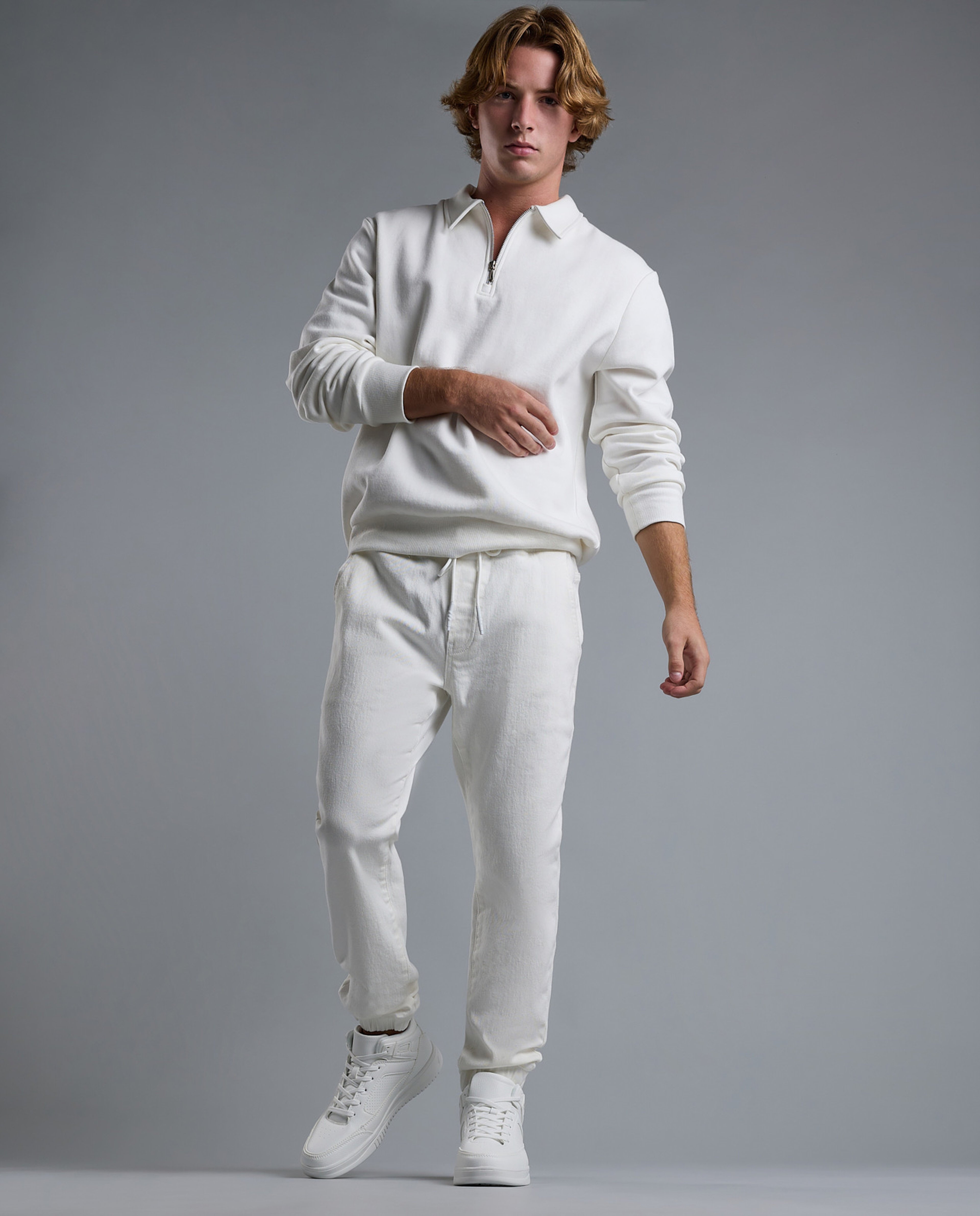 Solid Jogger Jeans with Drawstring Waist