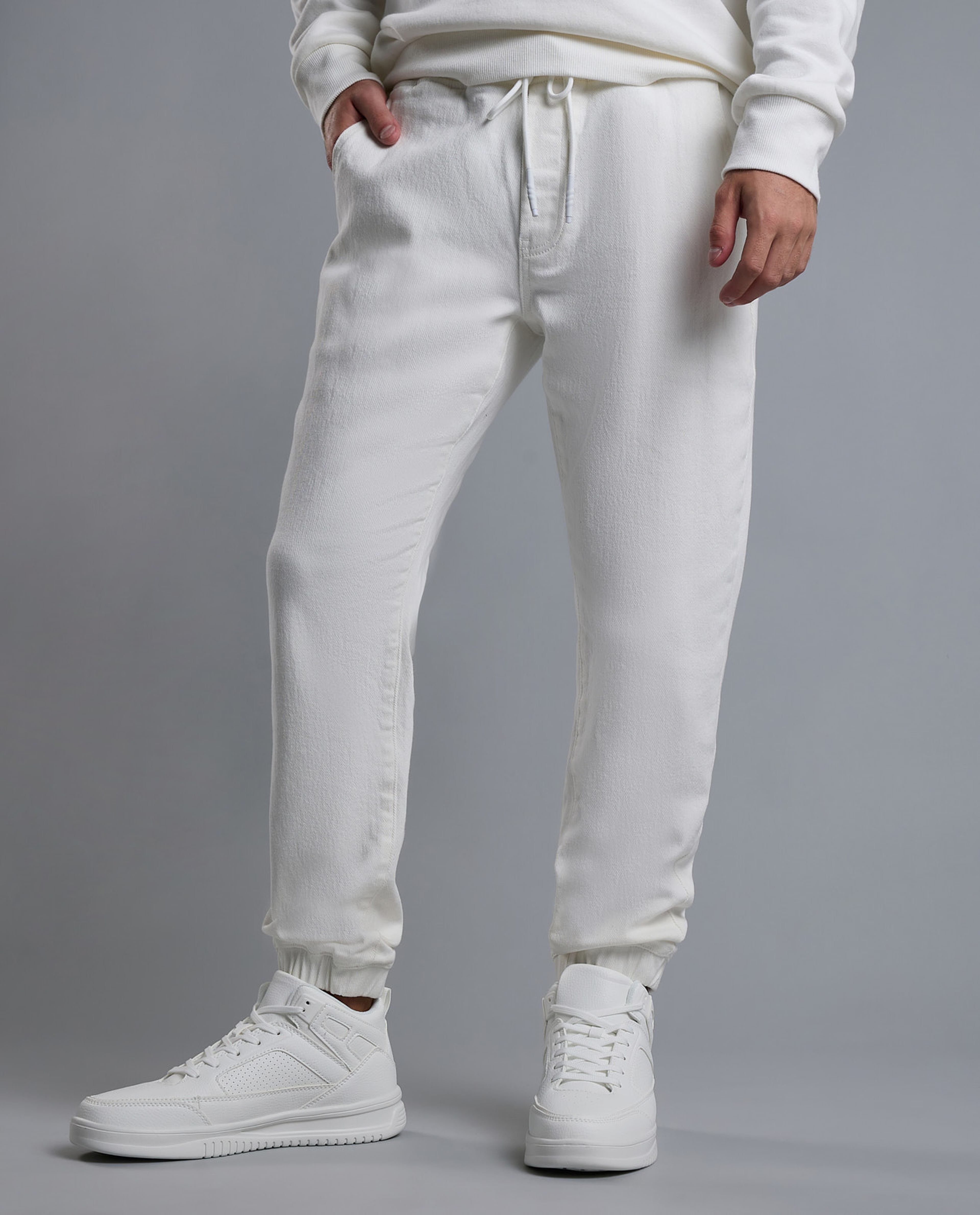 Solid Jogger Jeans with Drawstring Waist