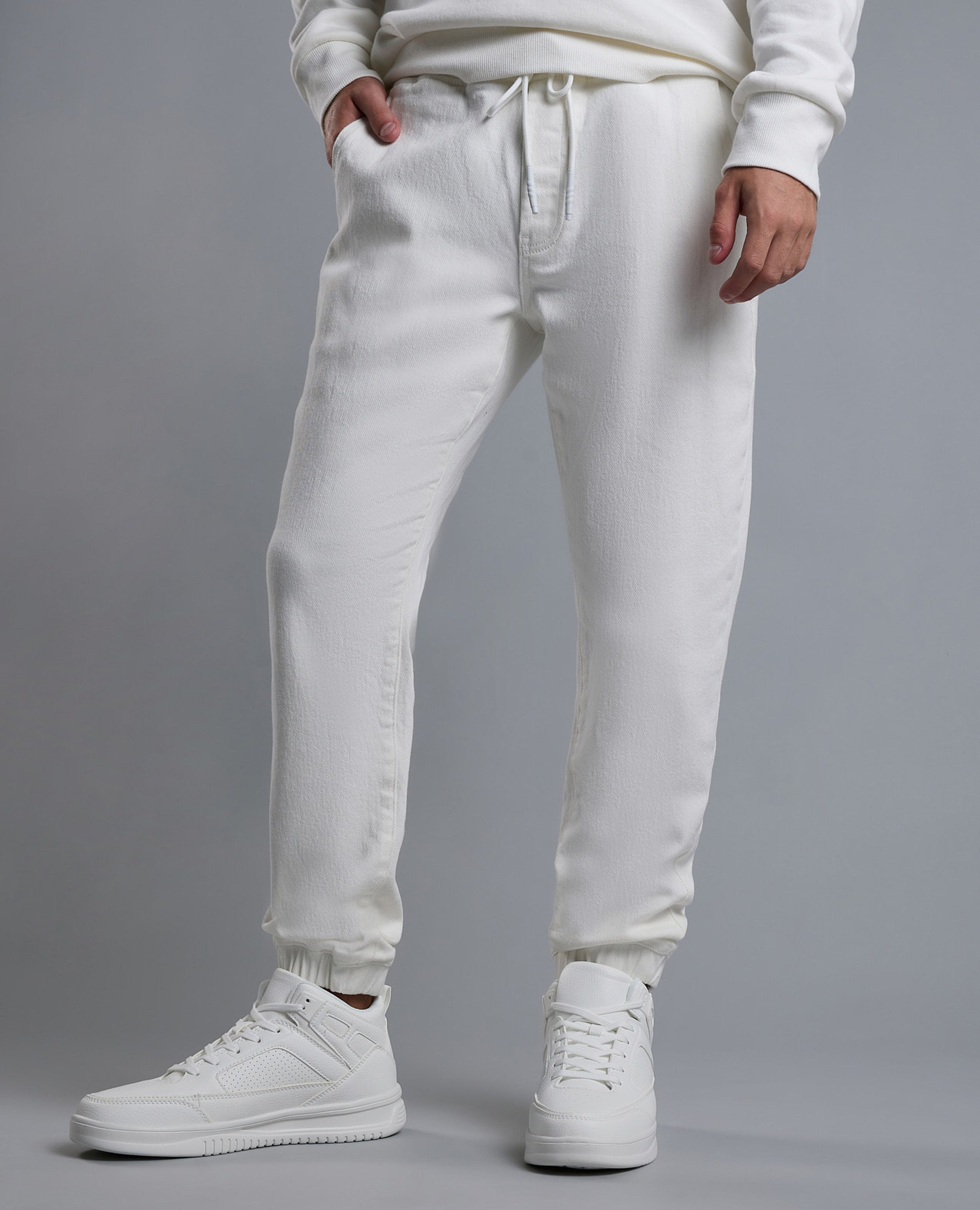 Solid Jogger Jeans with Drawstring Waist