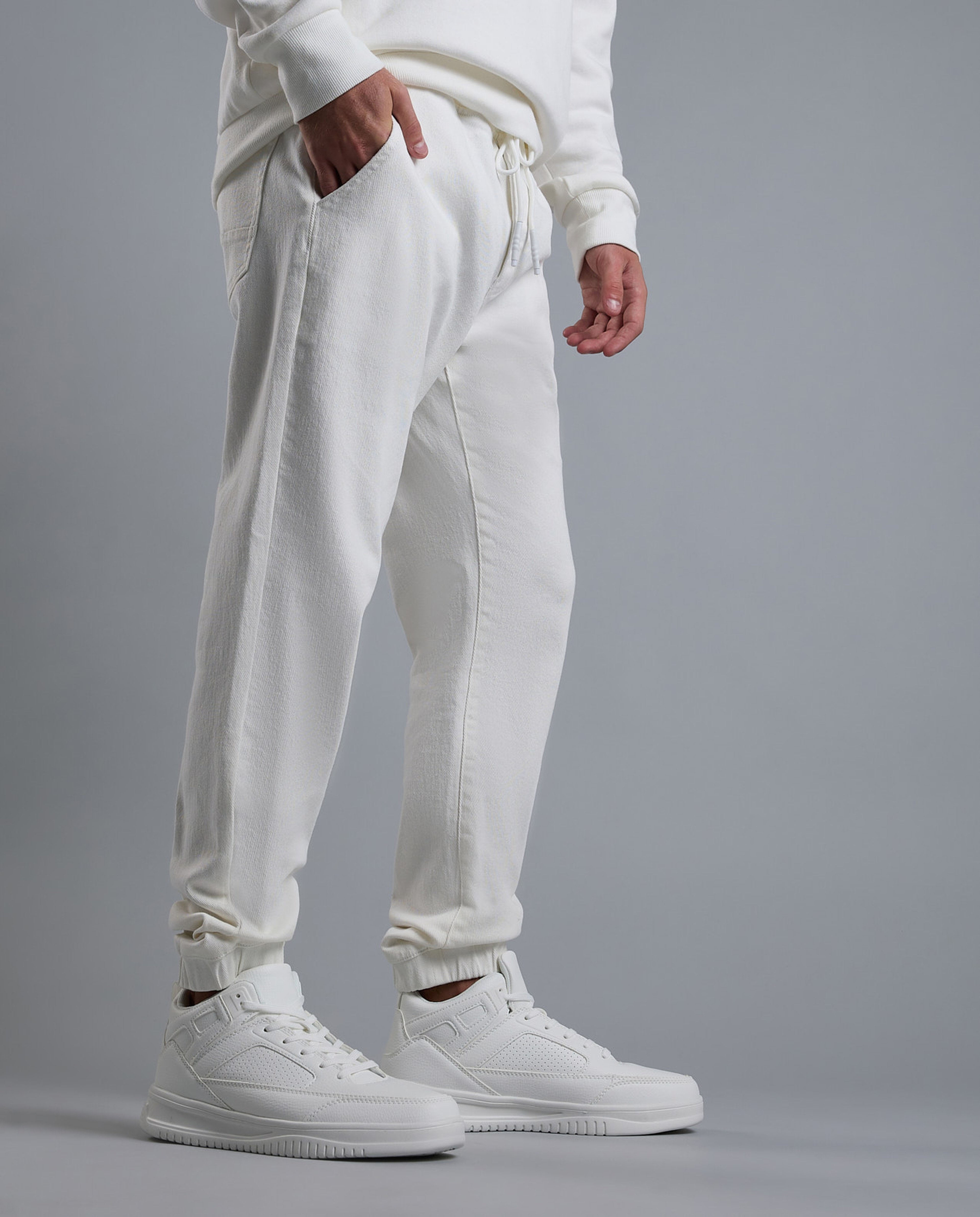 Solid Jogger Jeans with Drawstring Waist