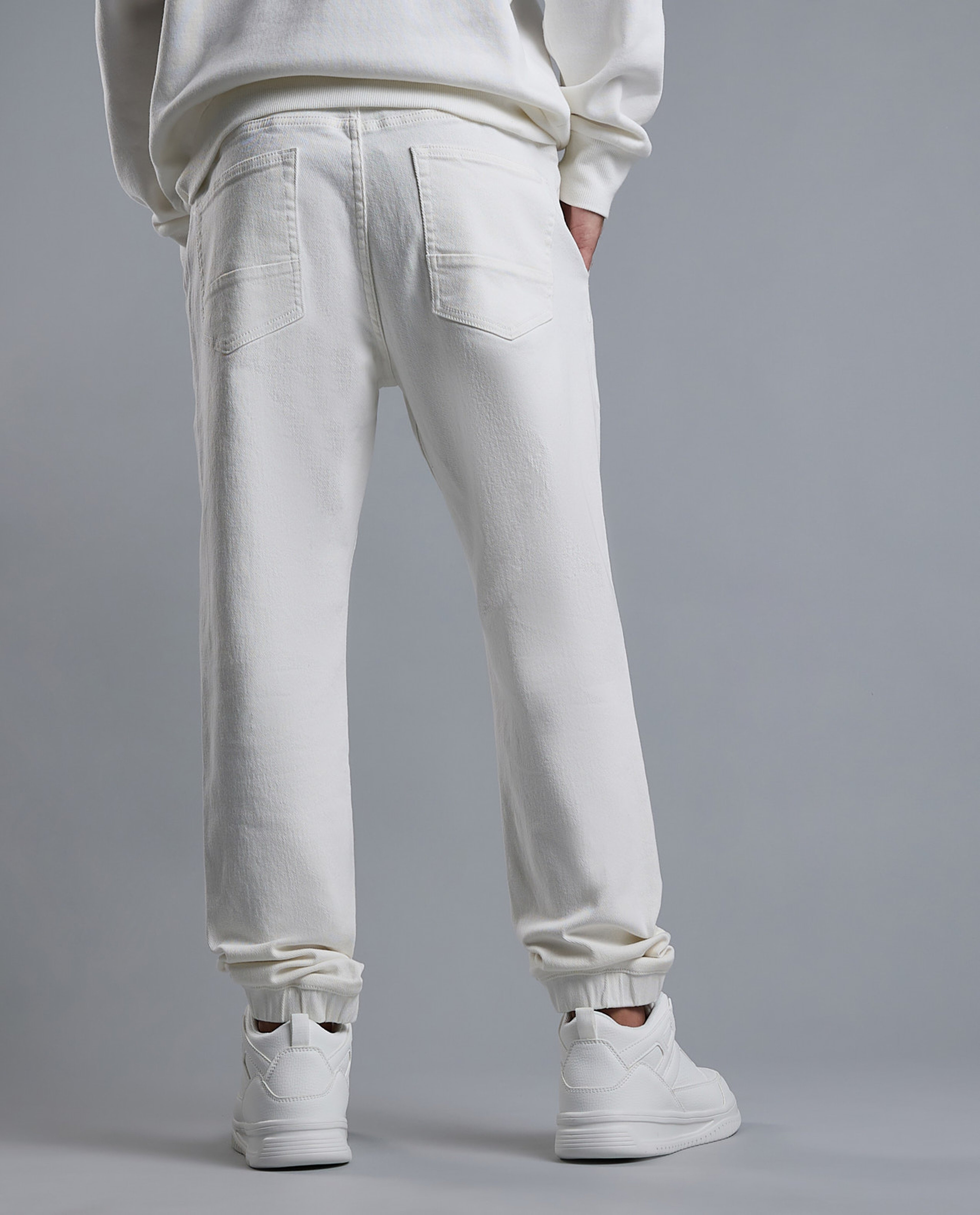 Solid Jogger Jeans with Drawstring Waist