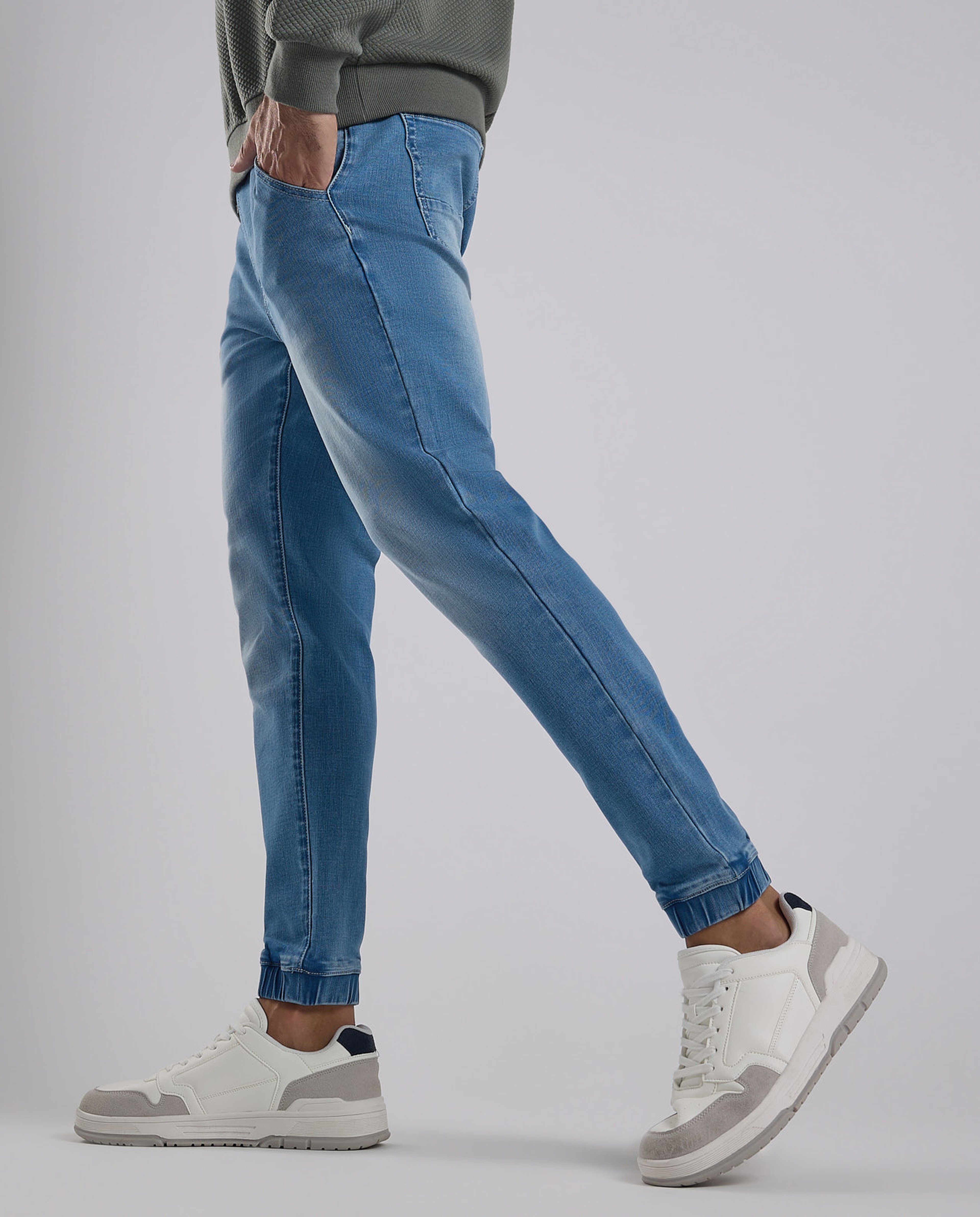 Faded Jogger Jeans with Drawstring Waist