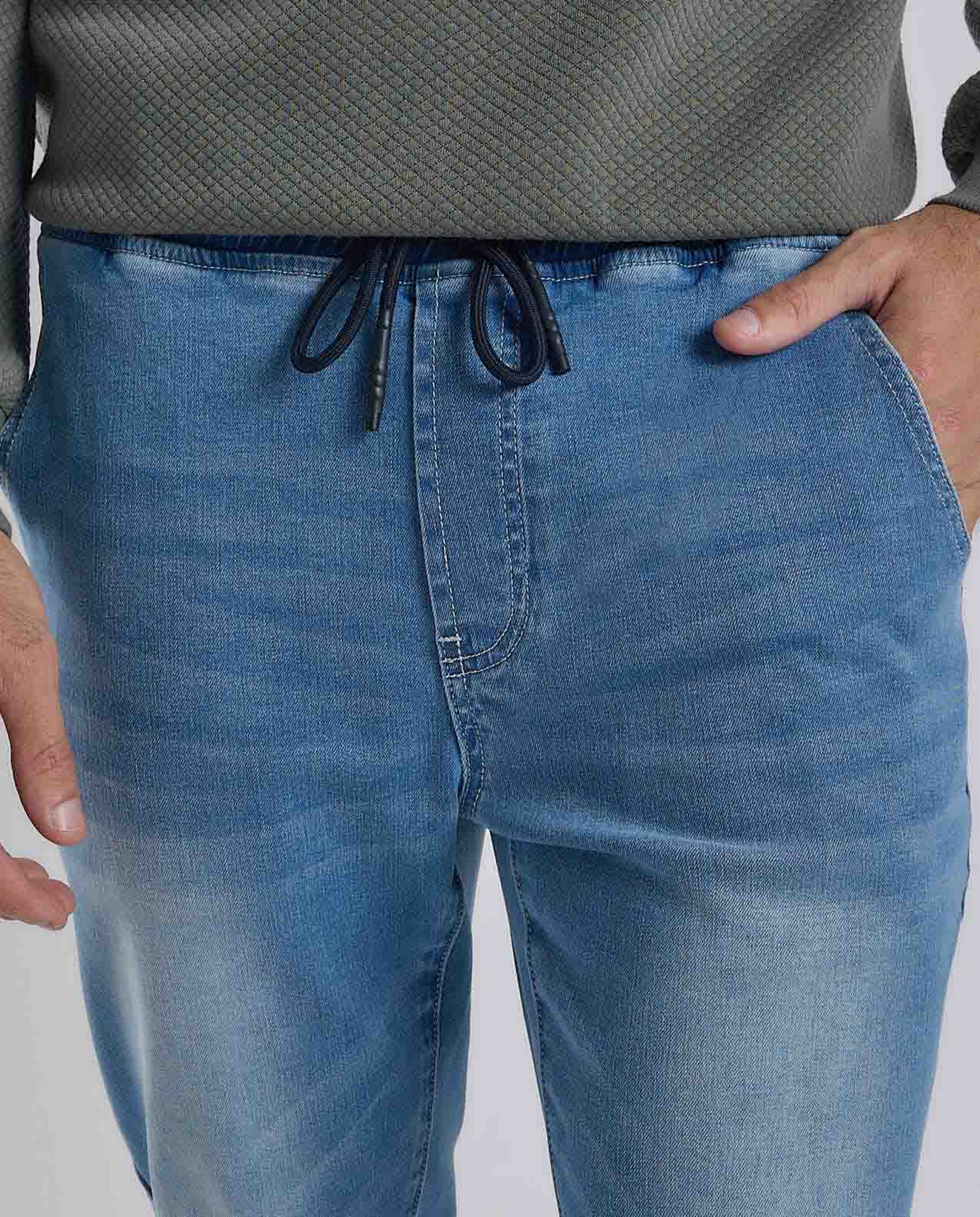 Faded Jogger Jeans with Drawstring Waist