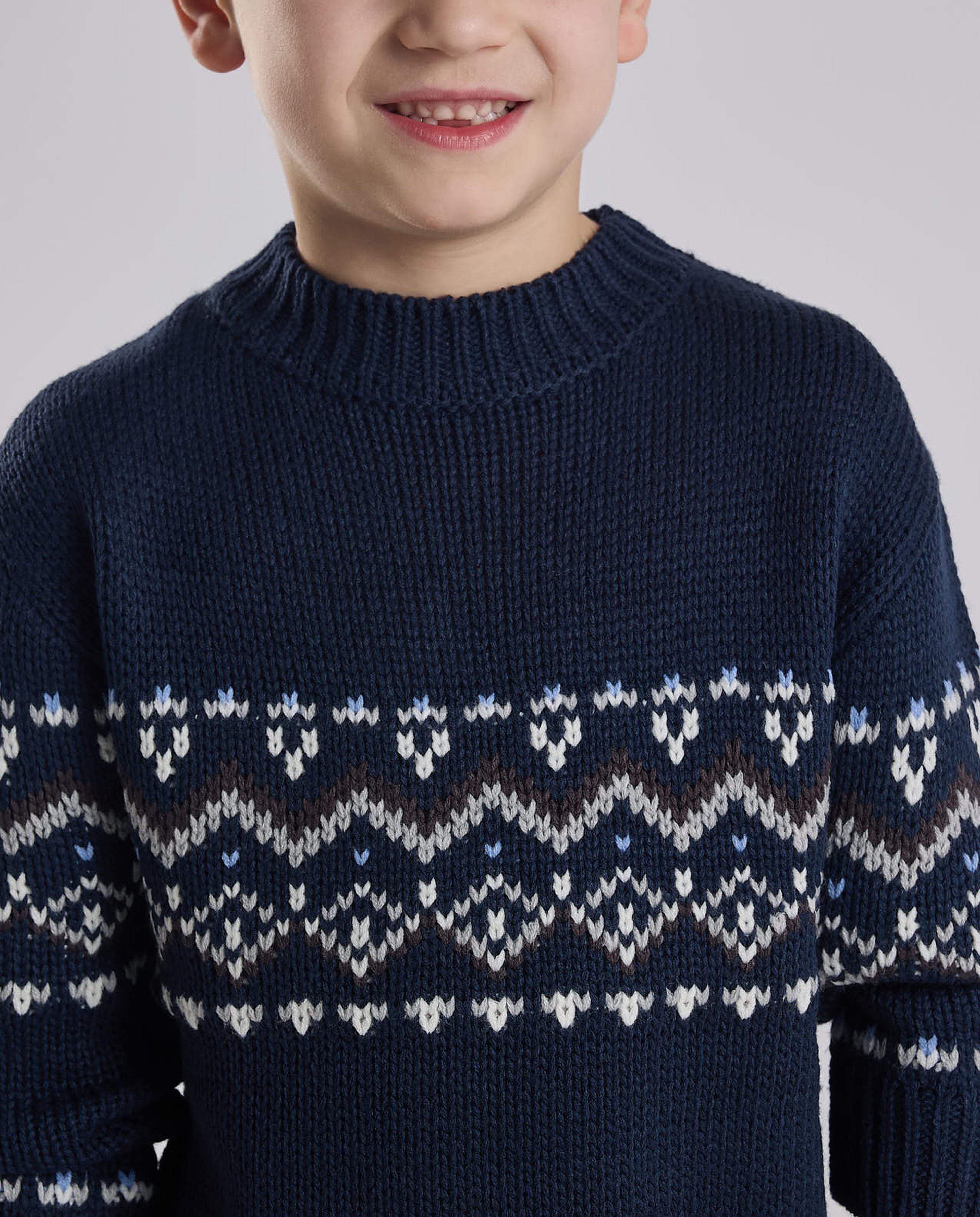 Patterned Sweater with Crew Neck and Long Sleeves
