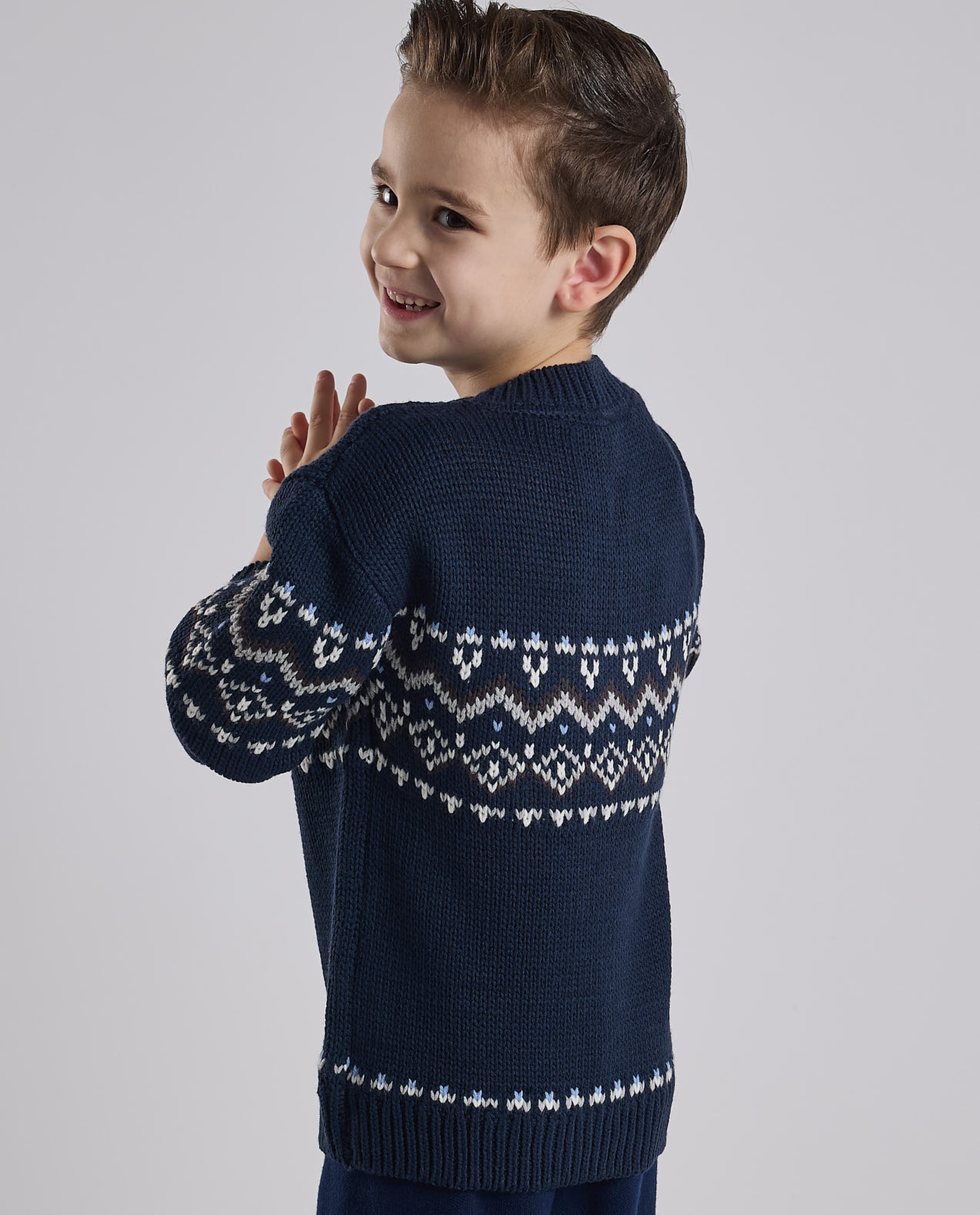 Patterned Sweater with Crew Neck and Long Sleeves