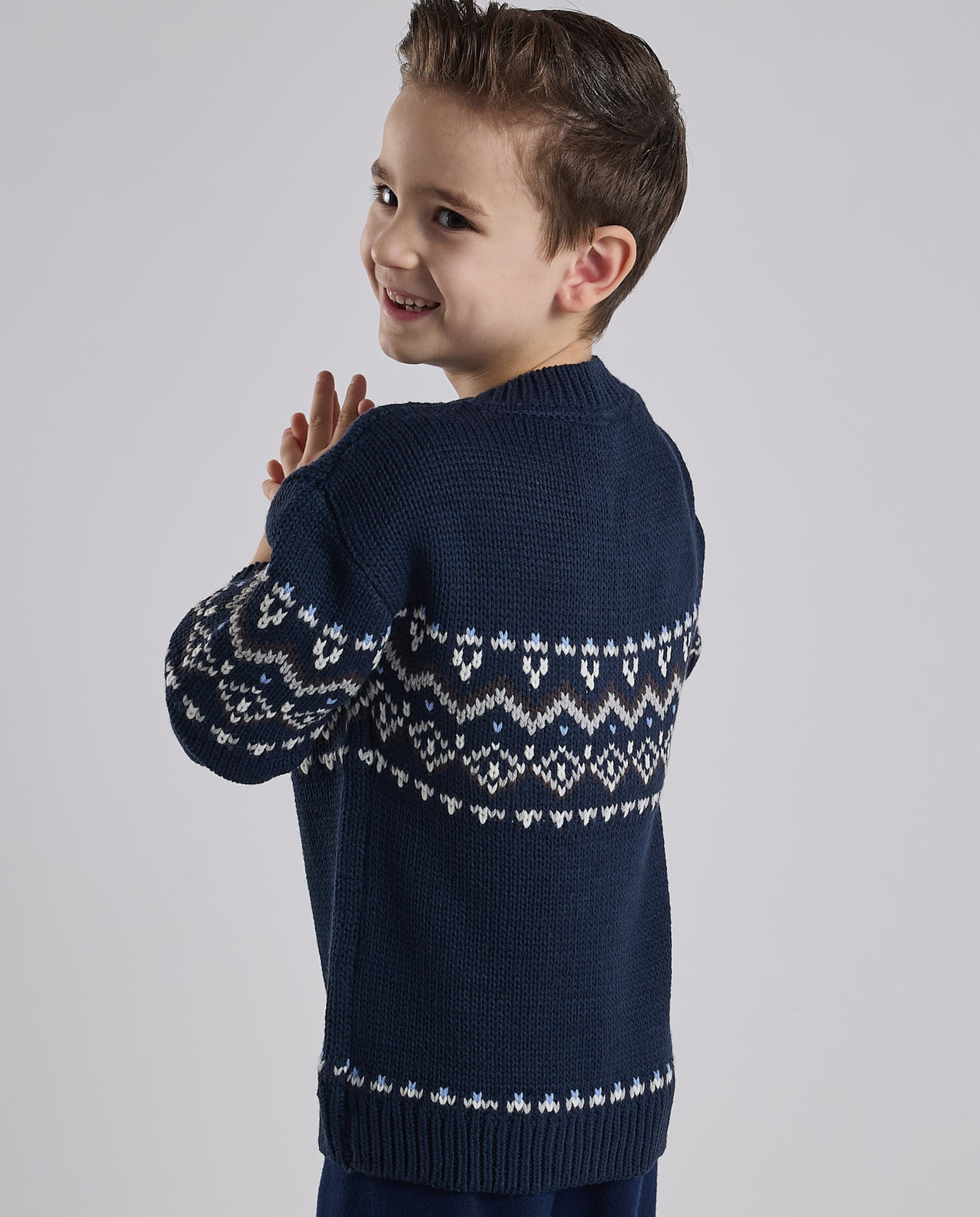 Patterned Sweater with Crew Neck and Long Sleeves