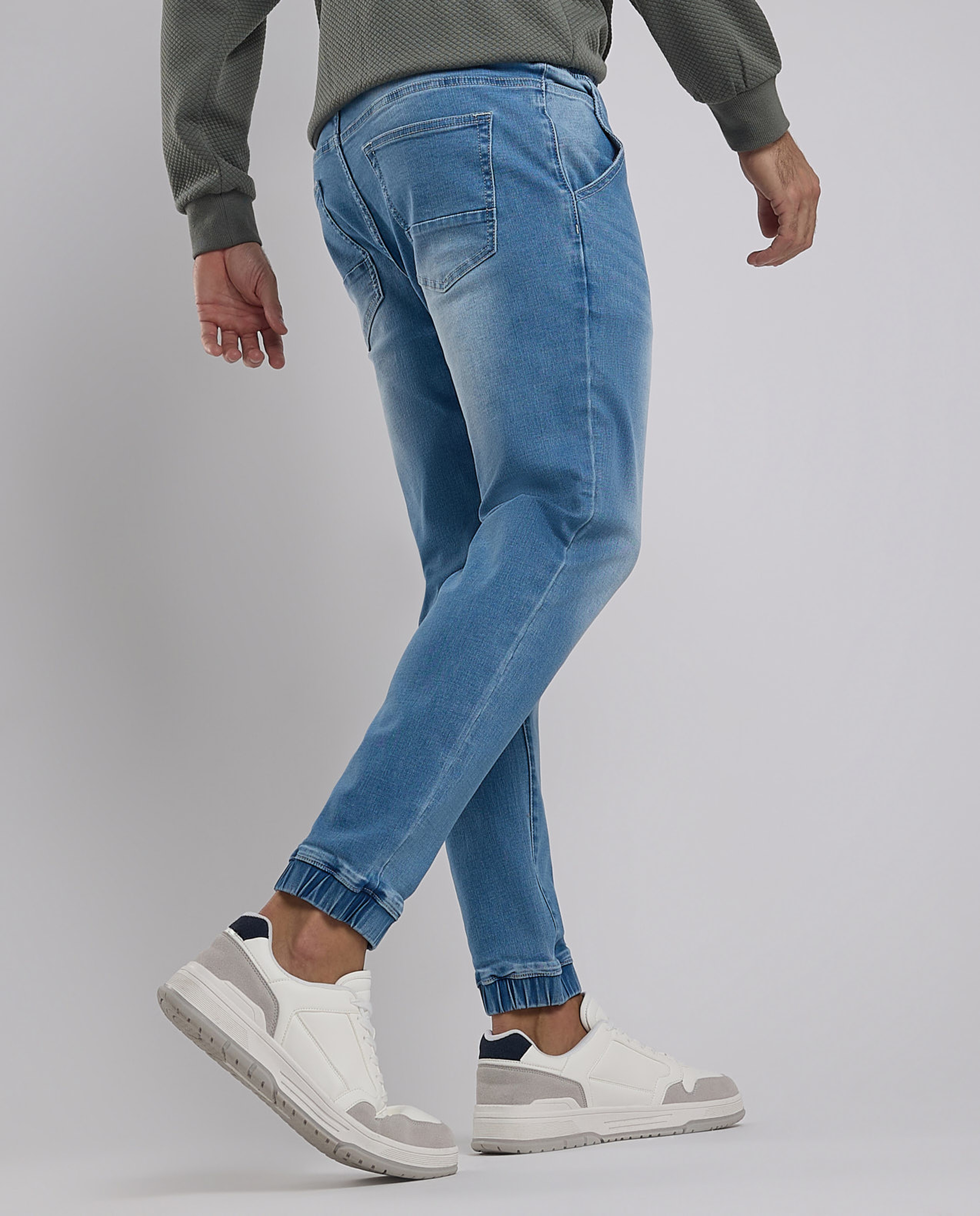Faded Jogger Jeans with Drawstring Waist