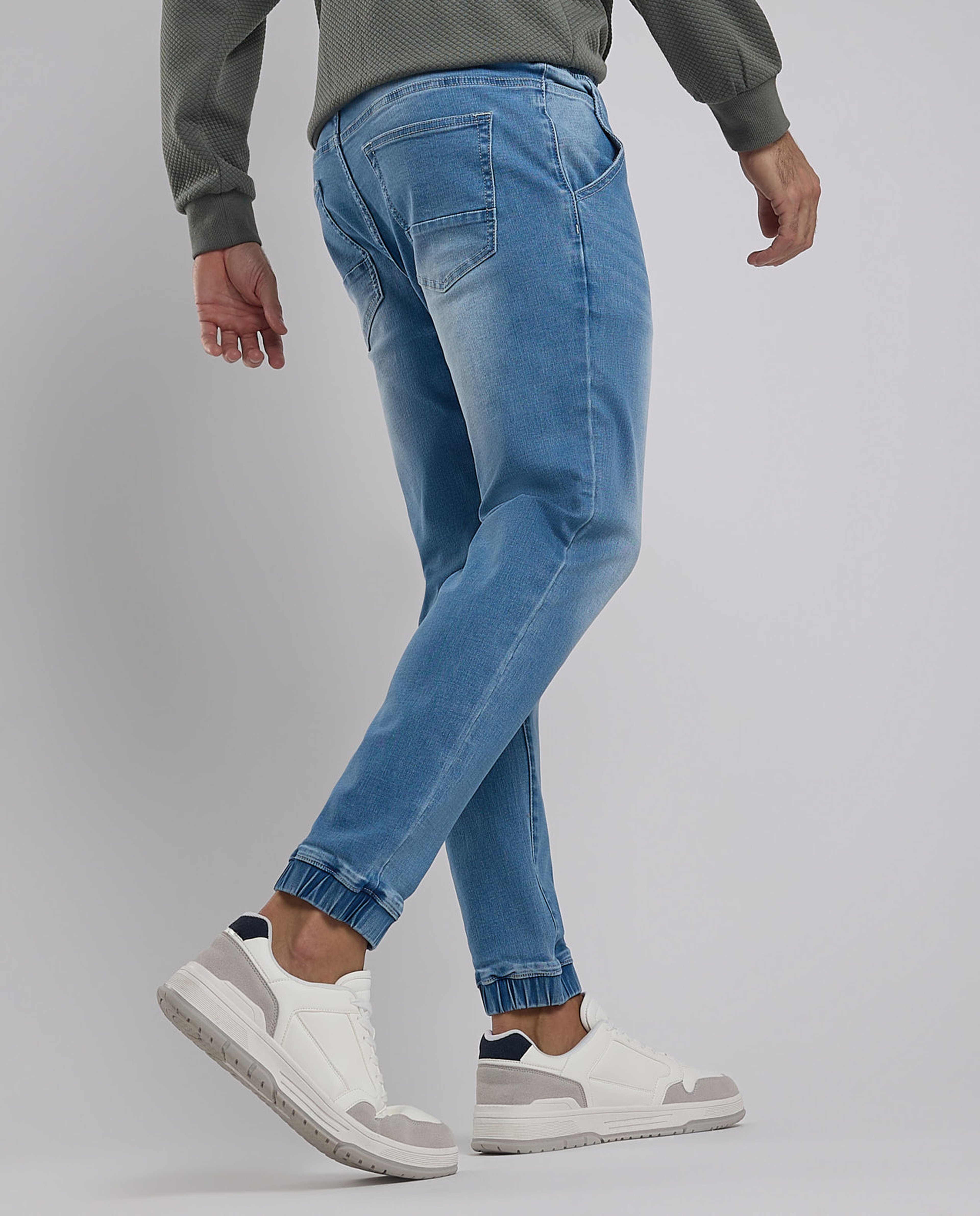 Faded Jogger Jeans with Drawstring Waist