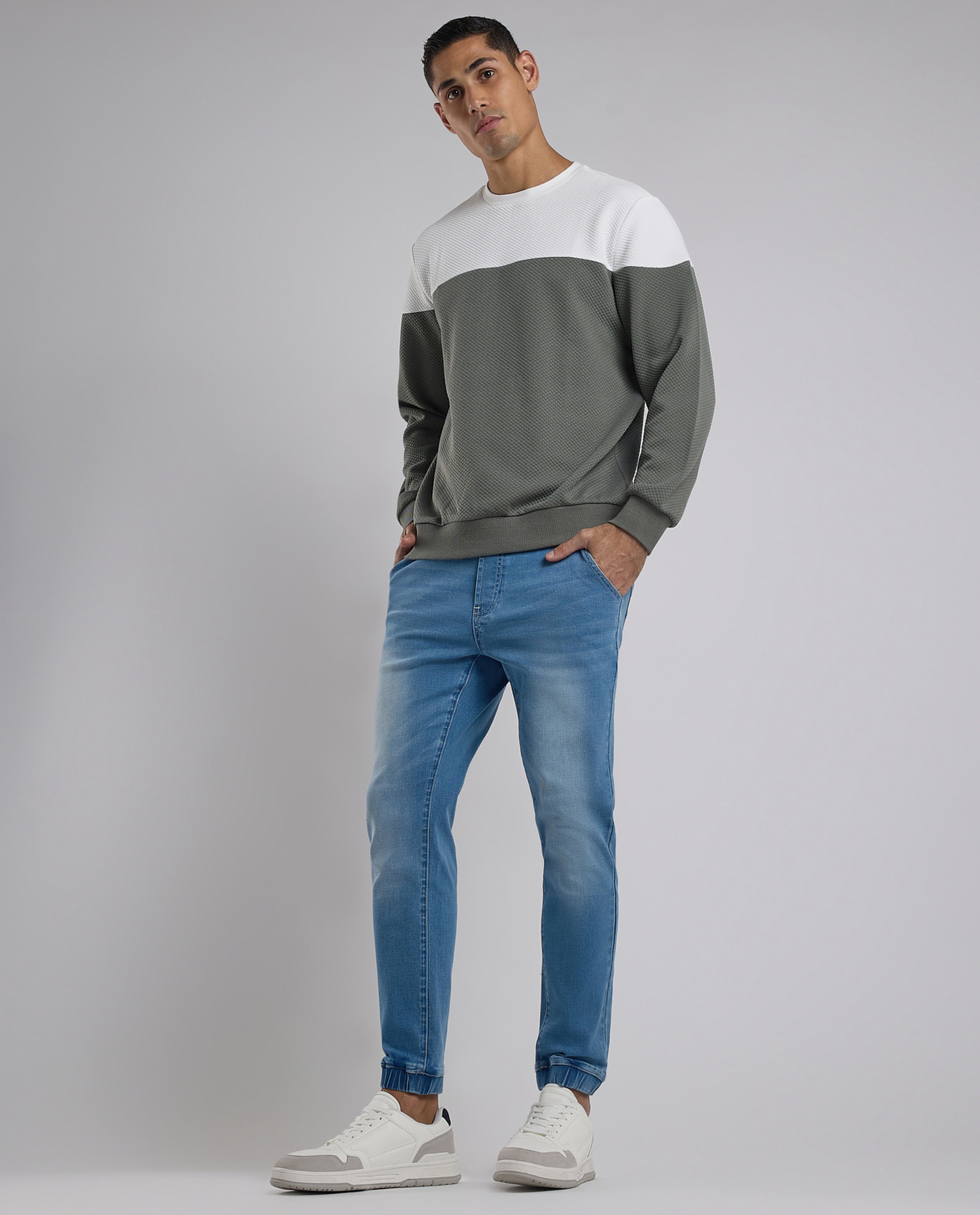 Faded Jogger Jeans with Drawstring Waist