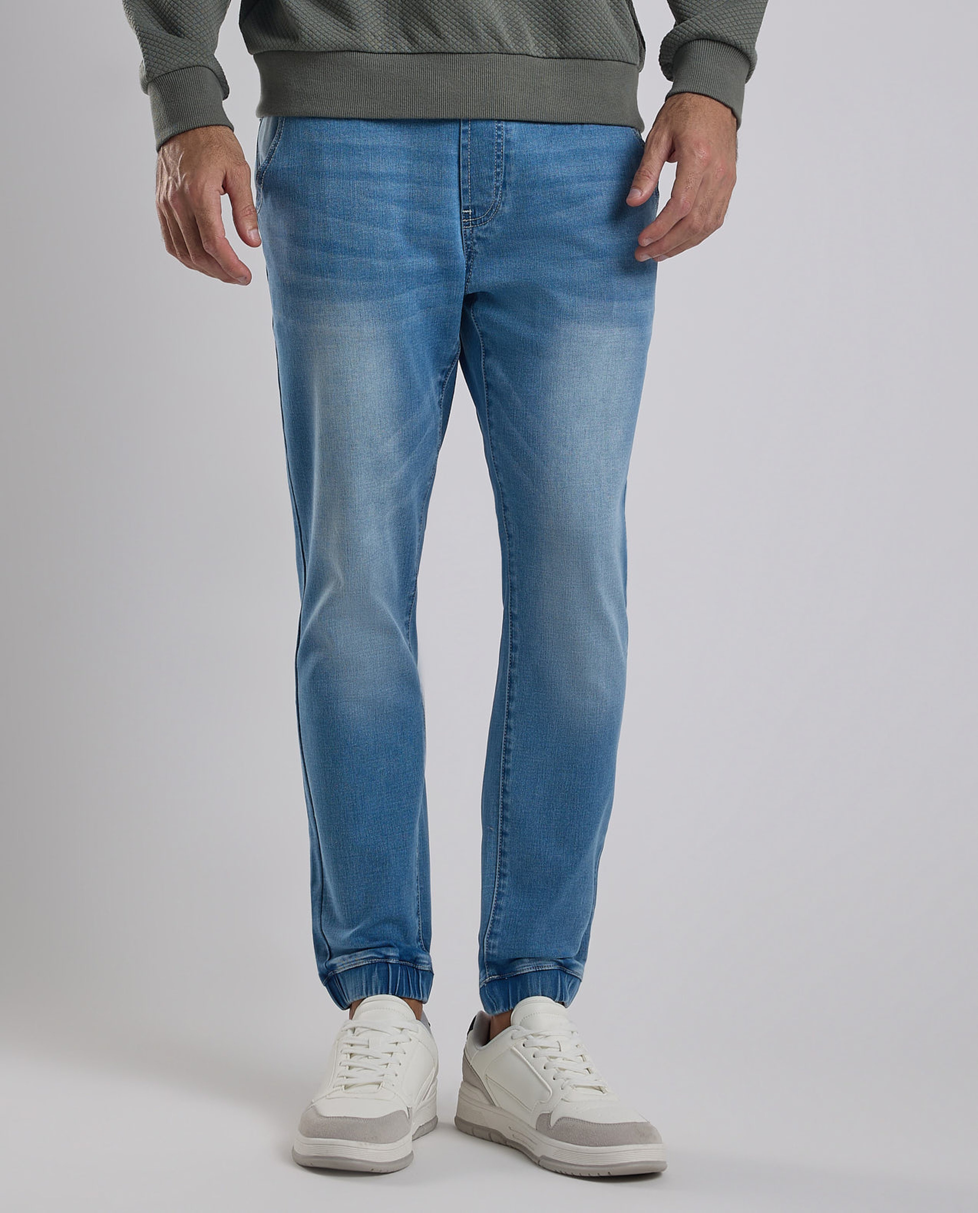 Faded Jogger Jeans with Drawstring Waist