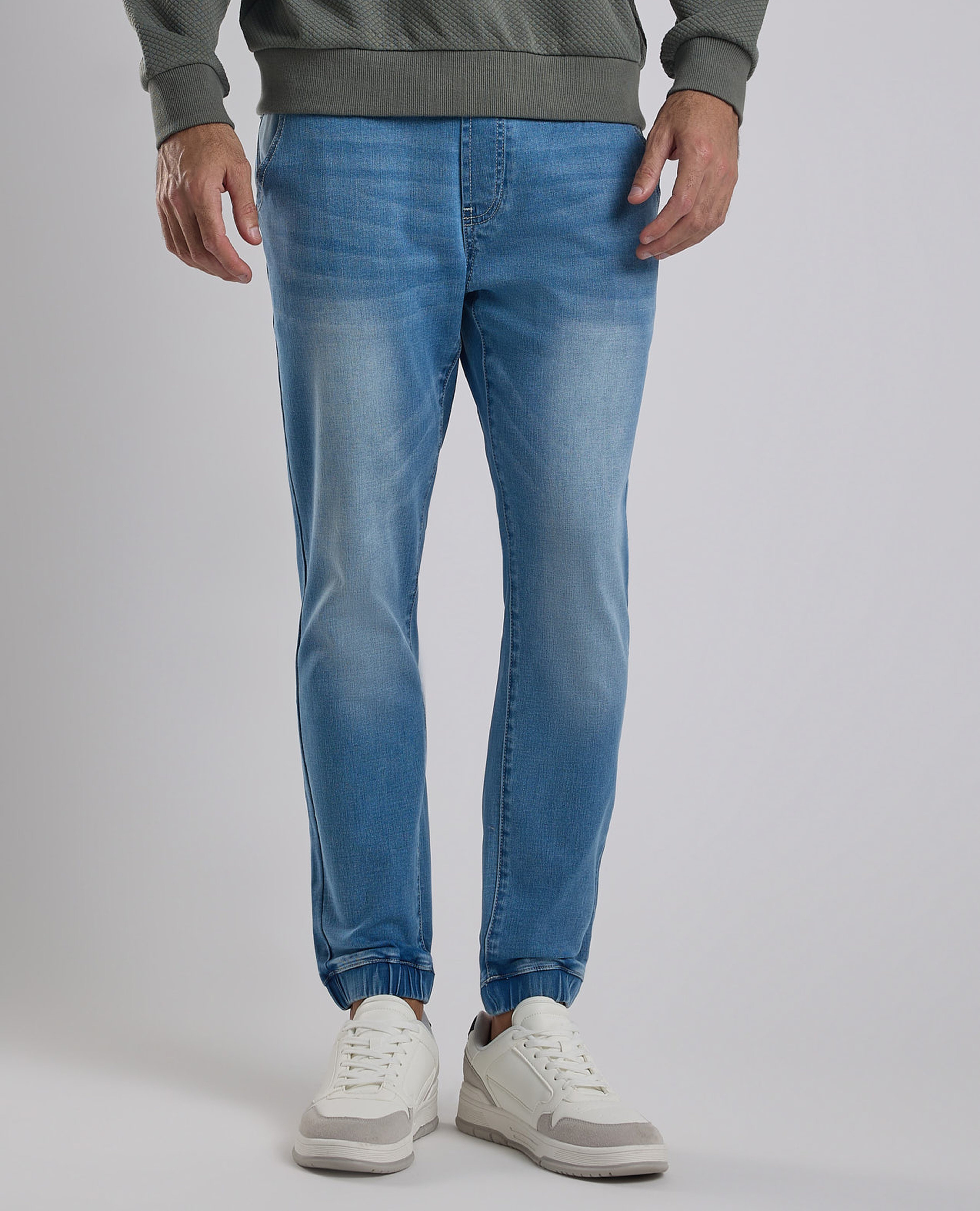 Faded Jogger Jeans with Drawstring Waist