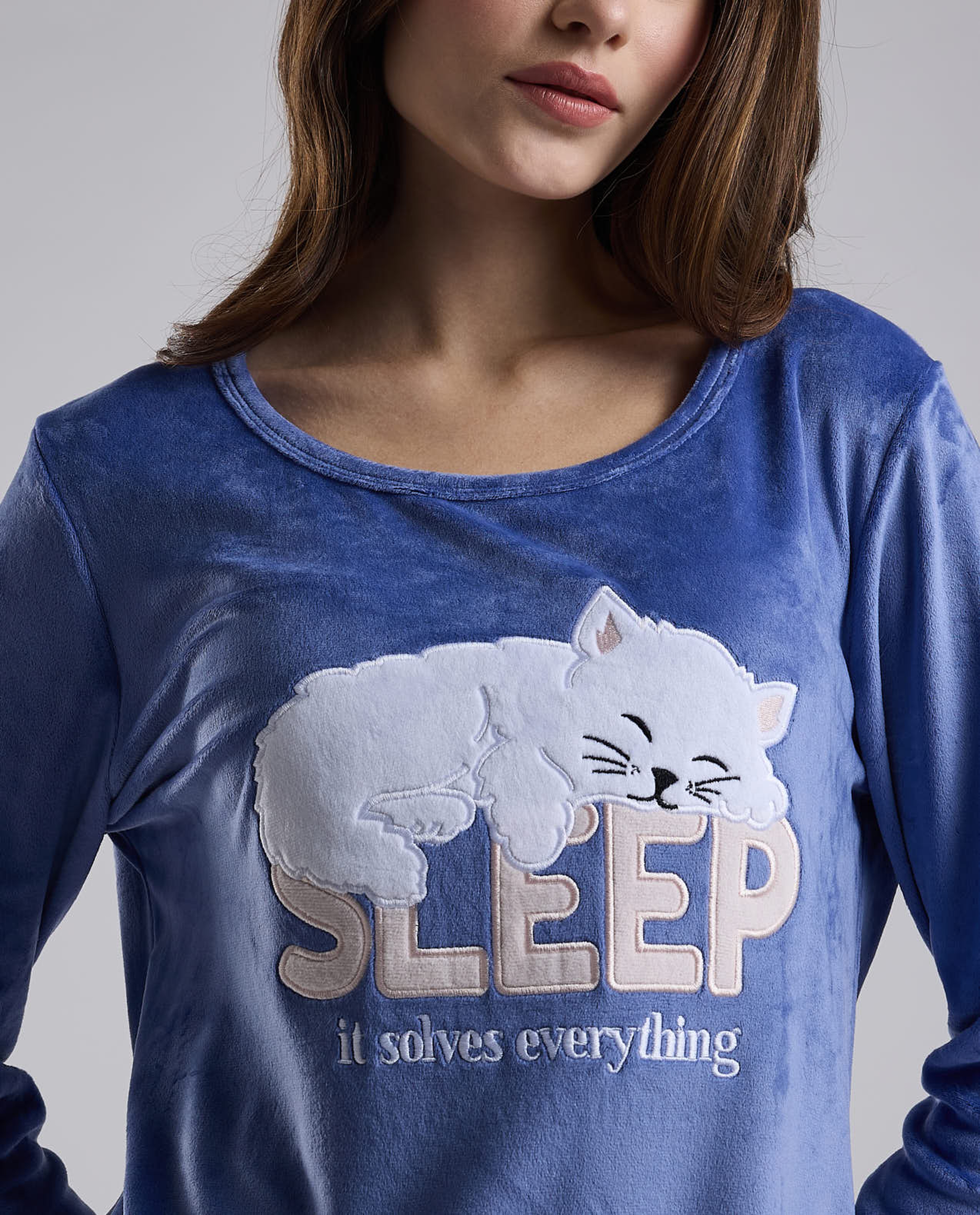 Printed Nightdress with Round Neck and 3/4 Sleeves