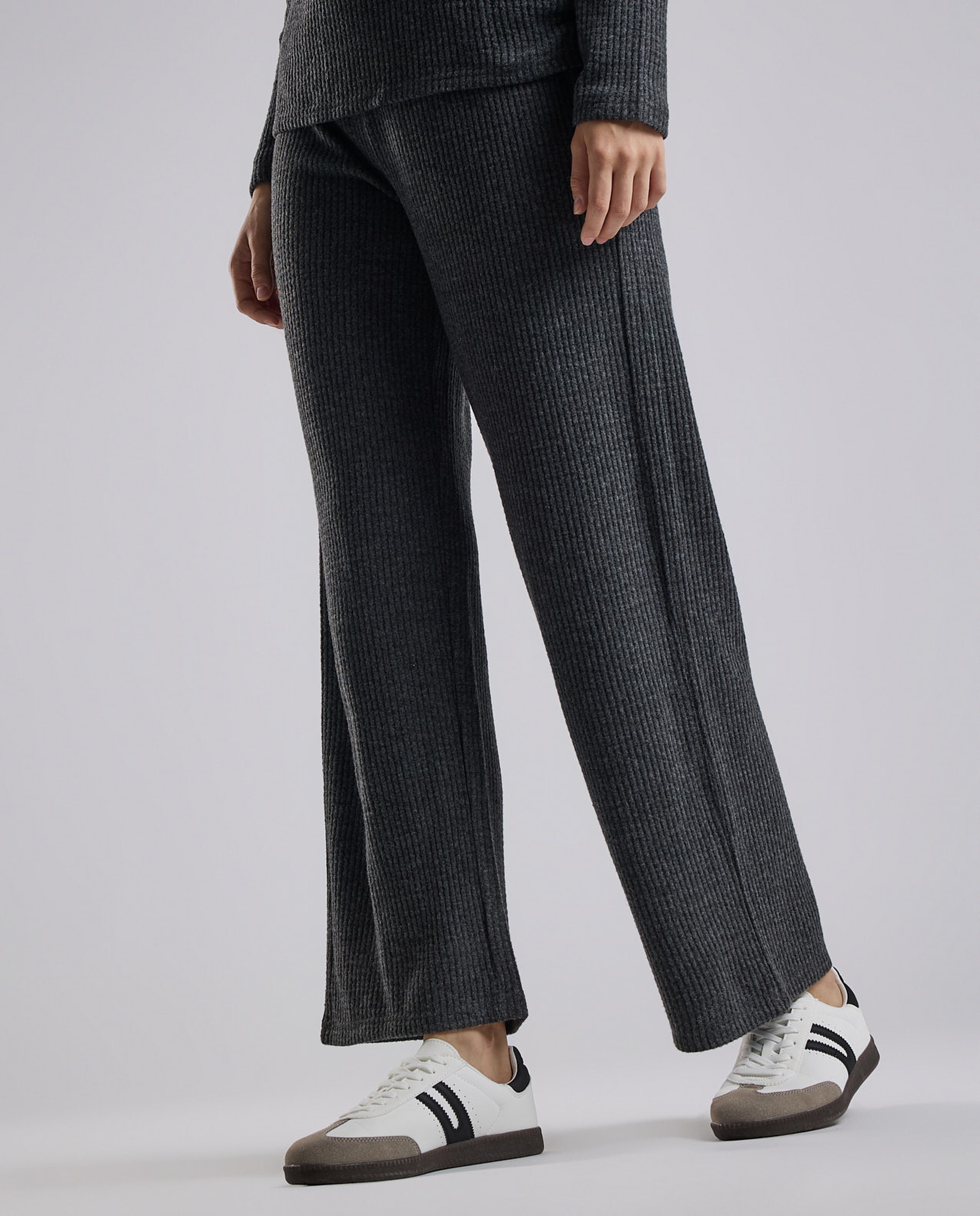 Ribbed Lounge Pants with Drawstring Waist