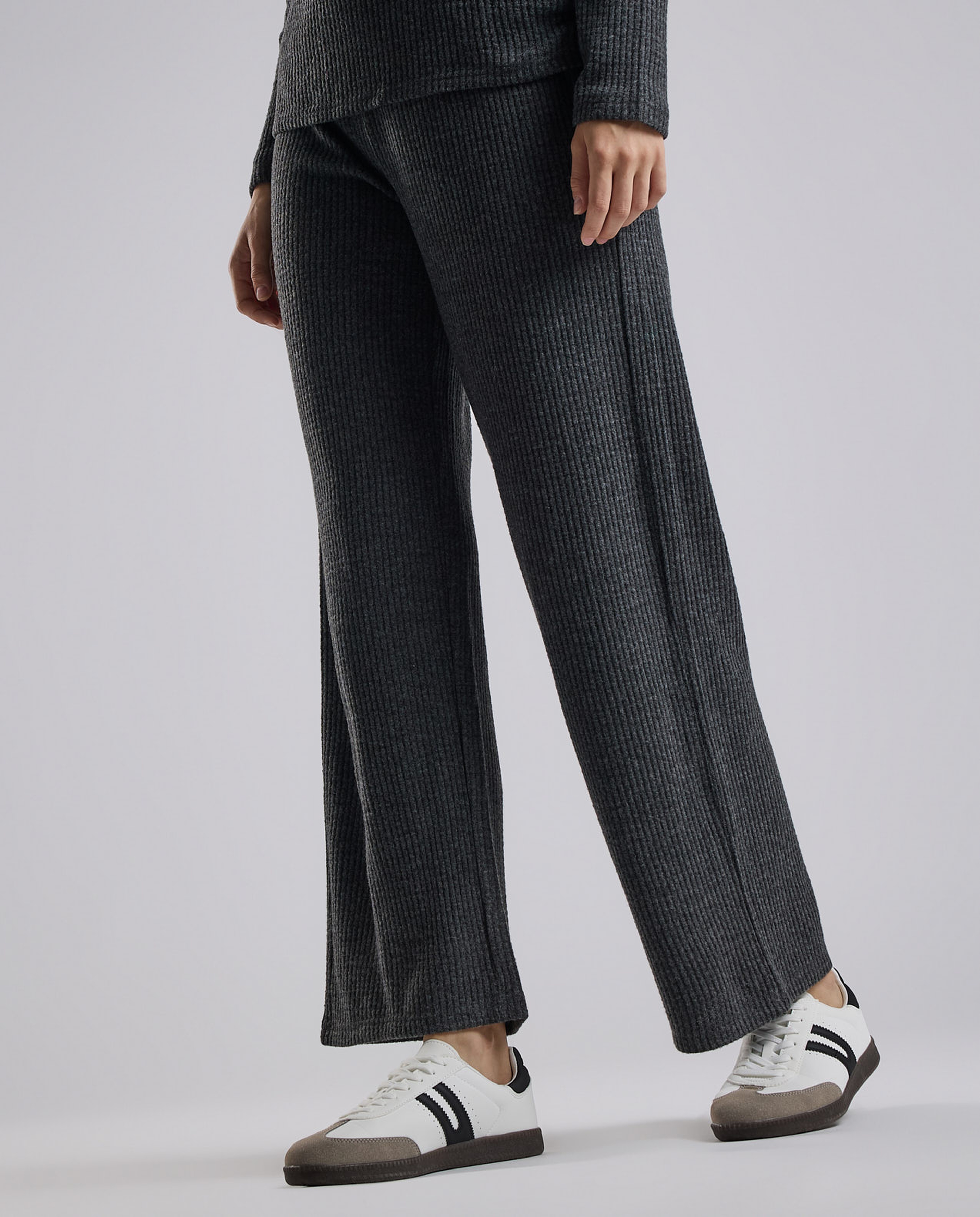 Ribbed Lounge Pants with Drawstring Waist