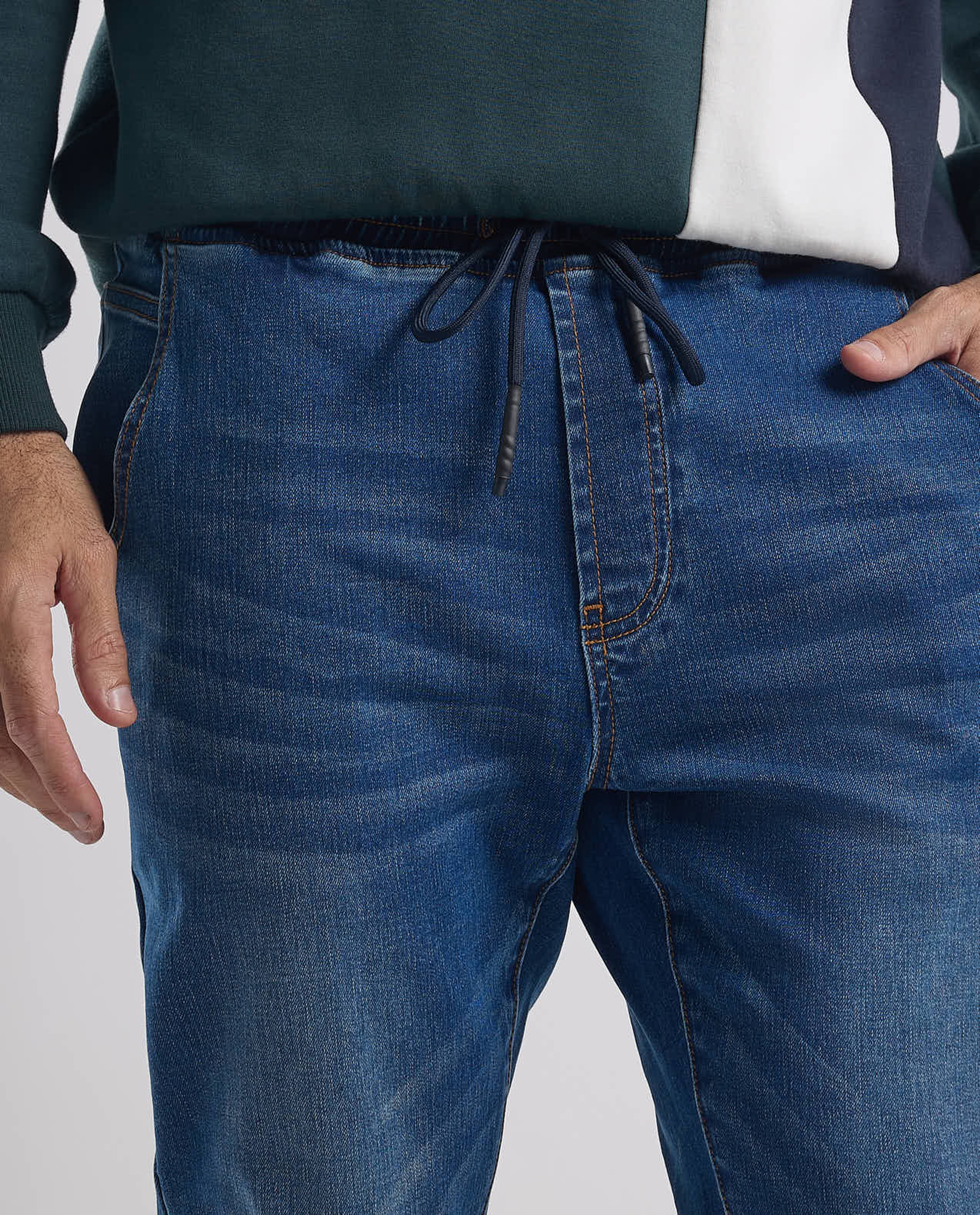 Faded Jogger Jeans with Drawstring Waist