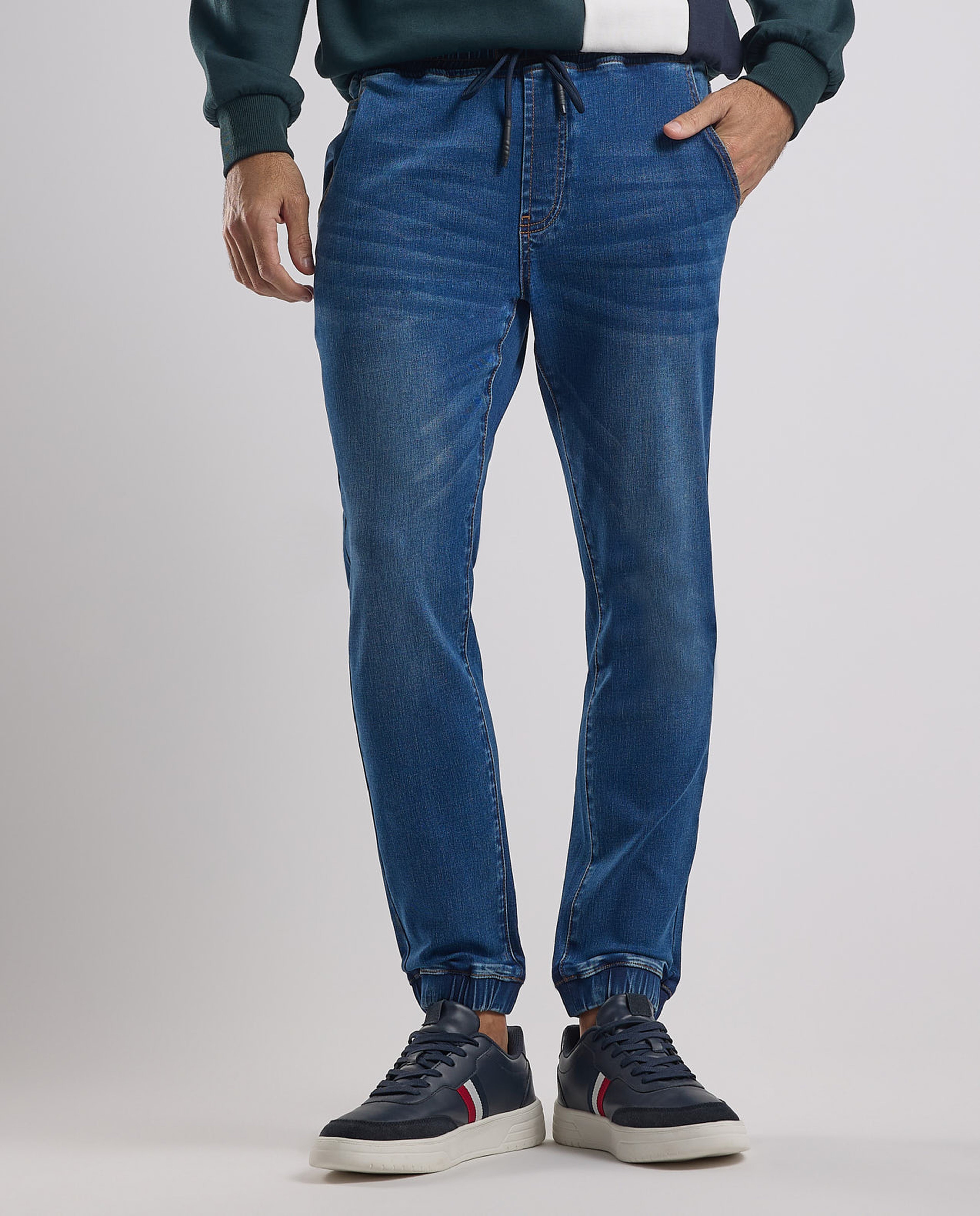 Faded Jogger Jeans with Drawstring Waist