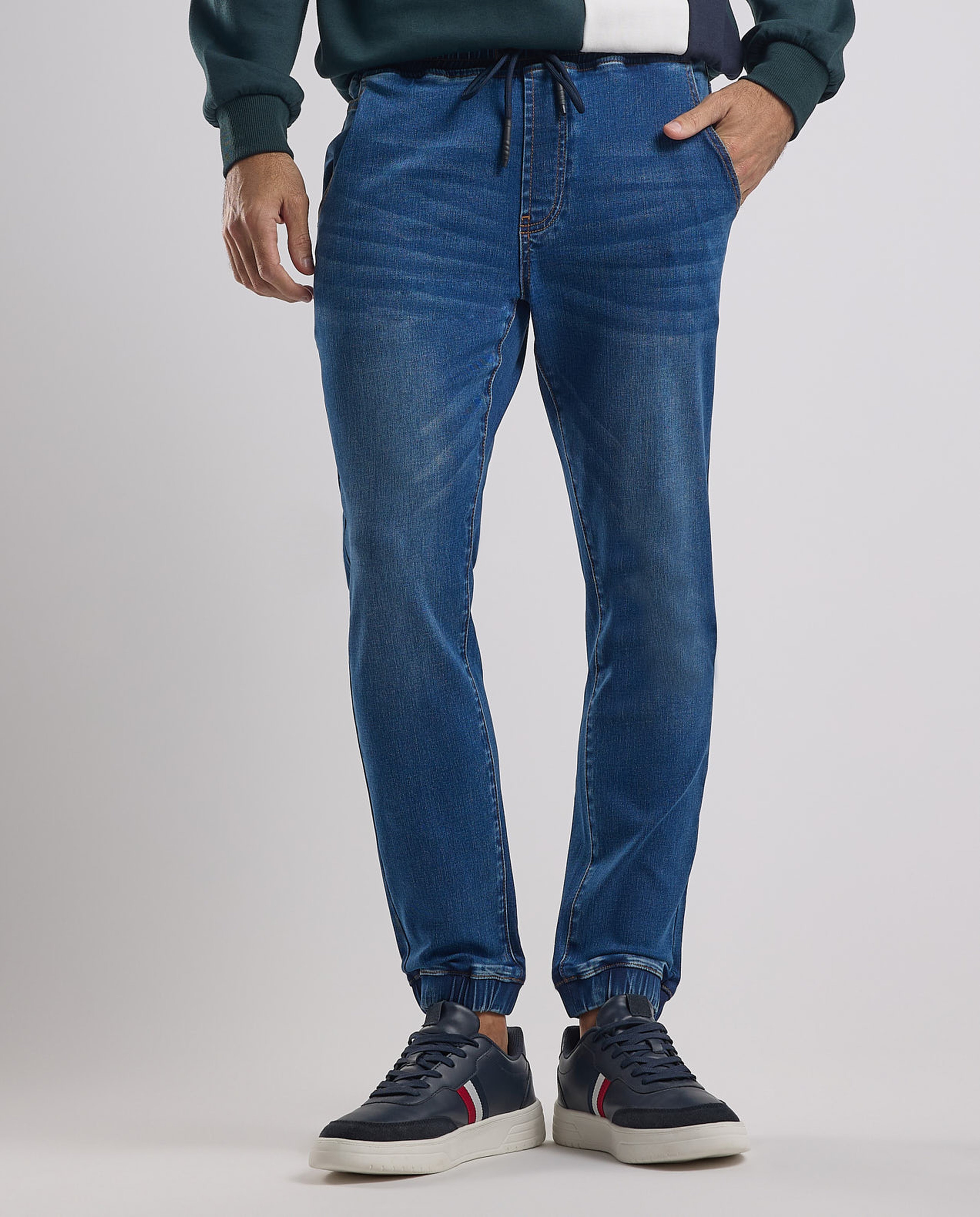 Faded Jogger Jeans with Drawstring Waist