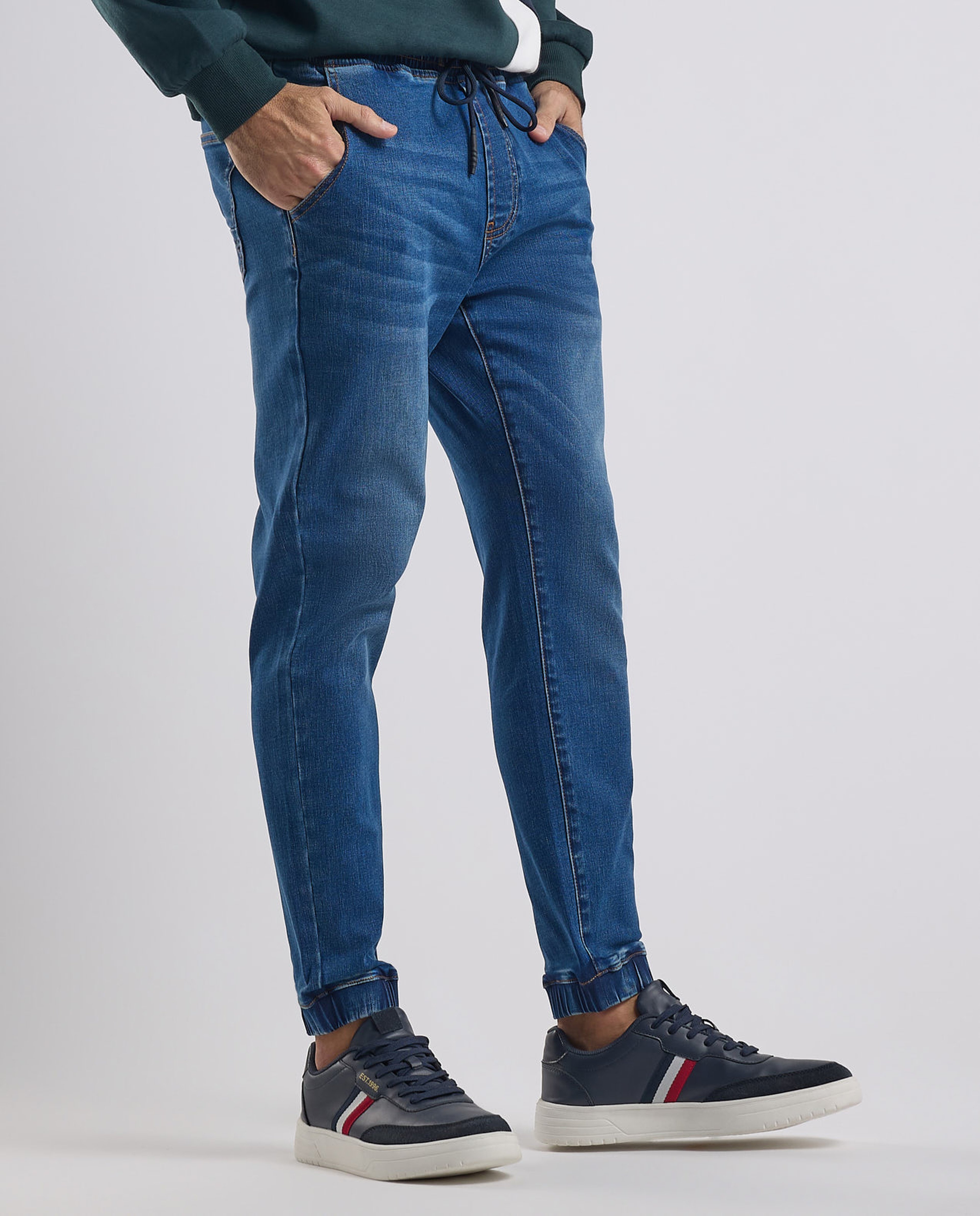 Faded Jogger Jeans with Drawstring Waist