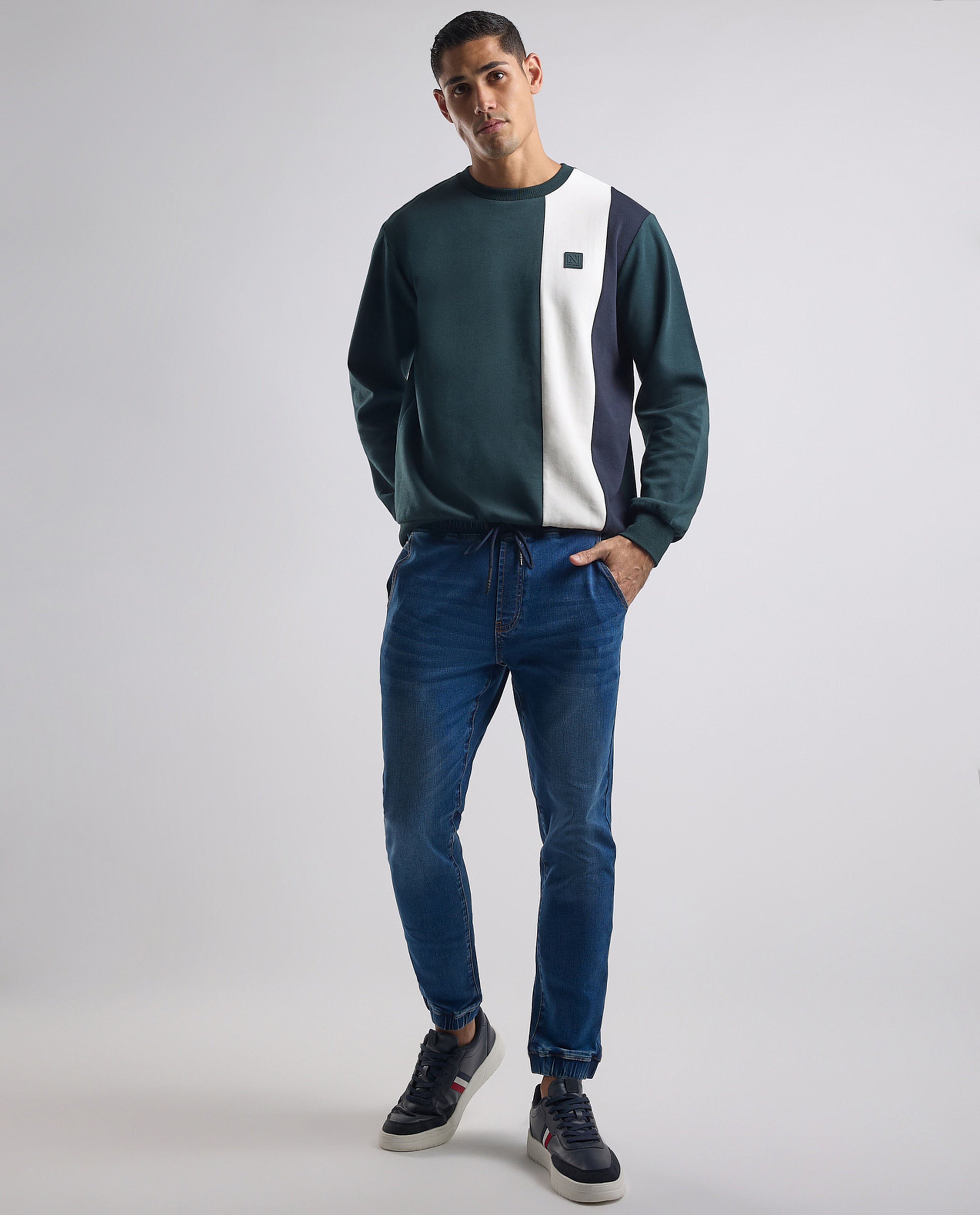 Faded Jogger Jeans with Drawstring Waist