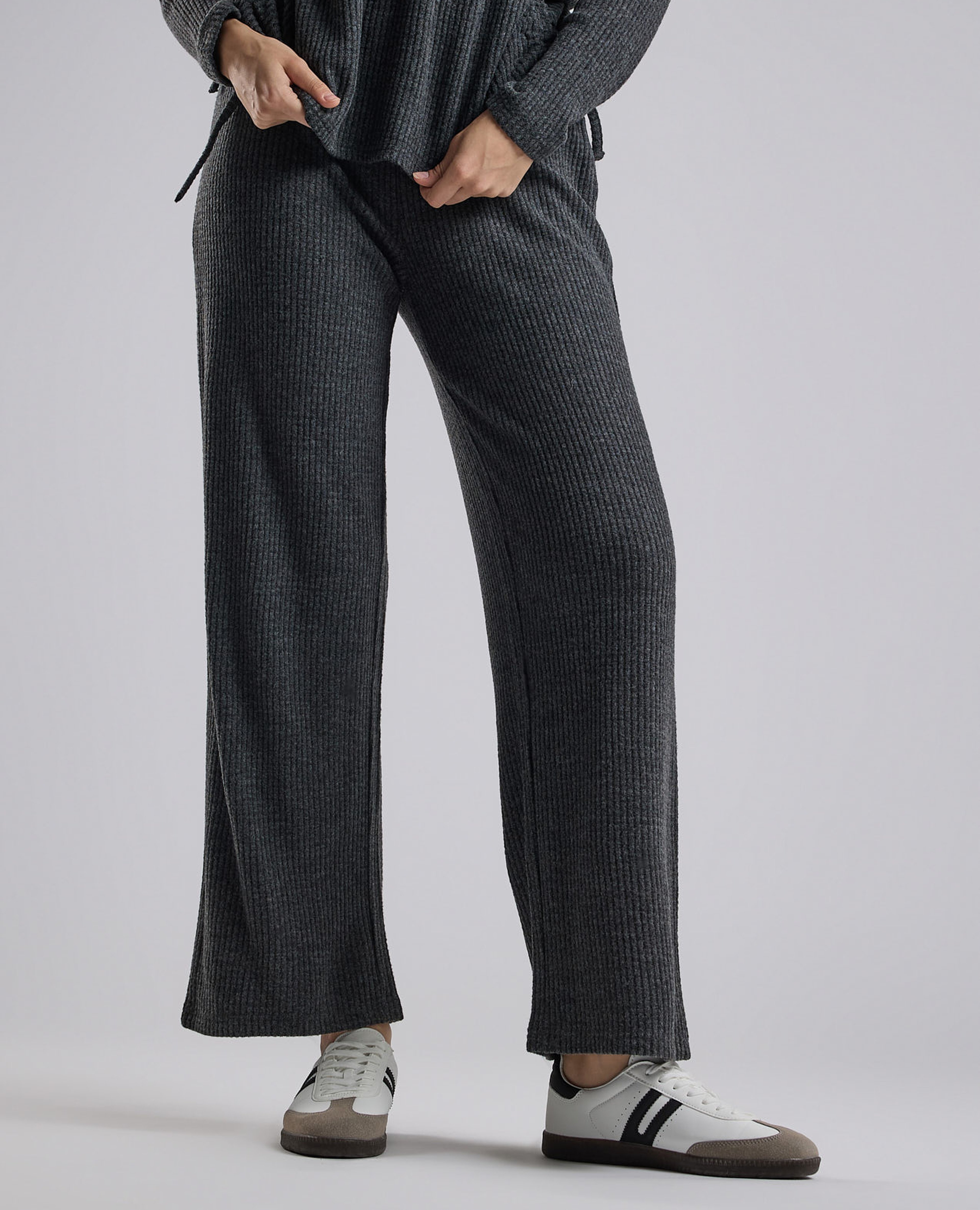 Ribbed Lounge Pants with Drawstring Waist