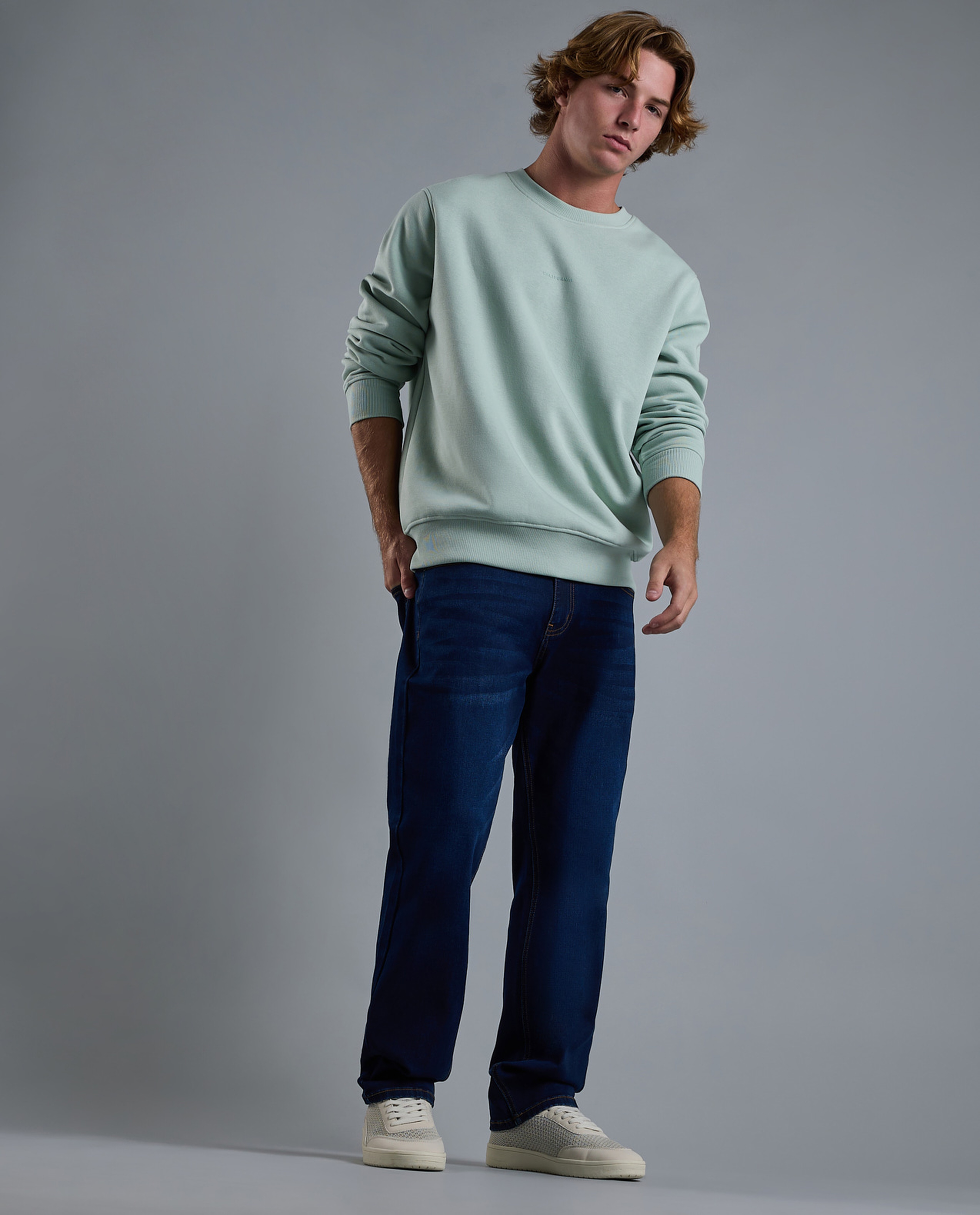 Faded Straight Fit Jeans with Button Closure