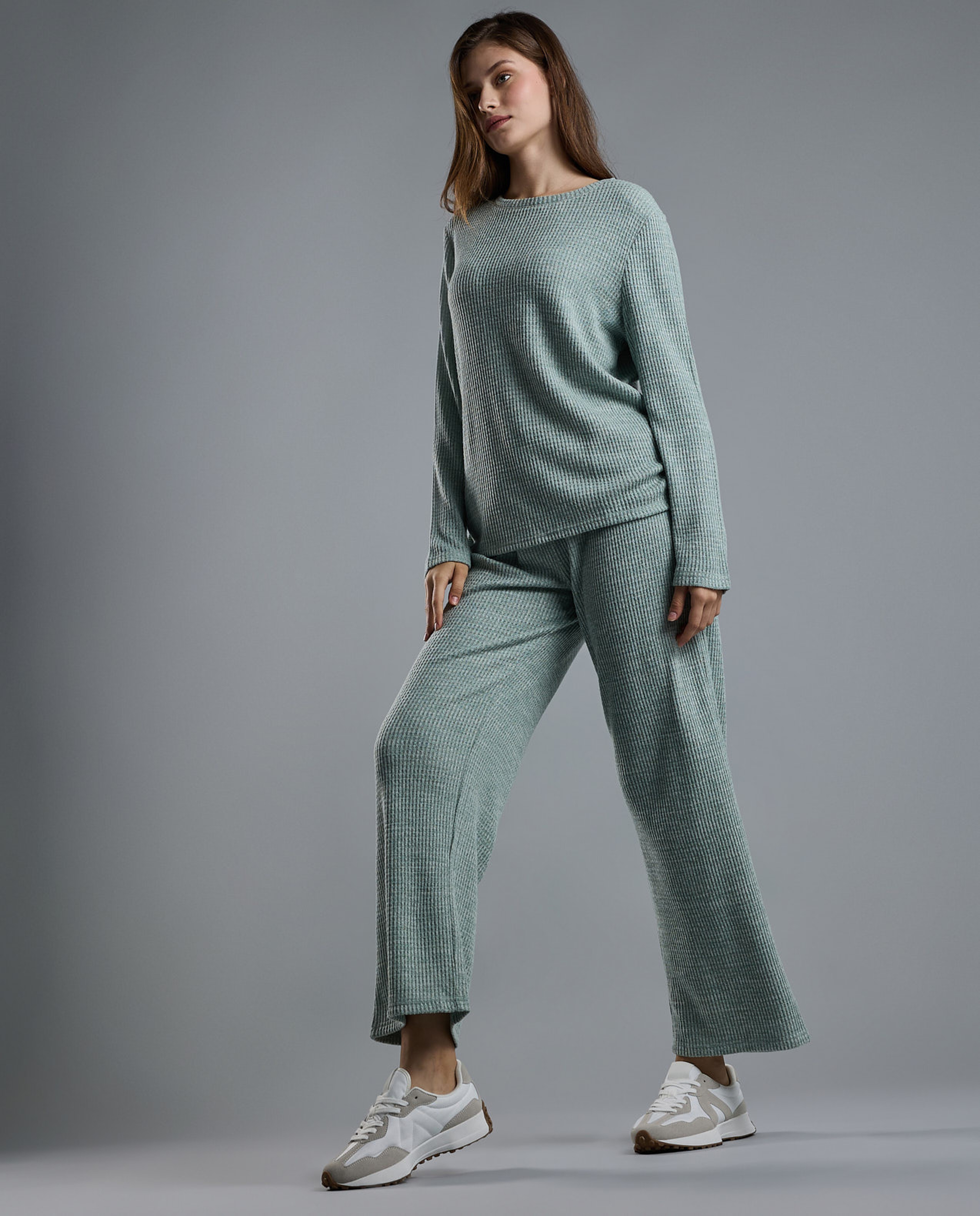 Ribbed Lounge Pants with Drawstring Waist