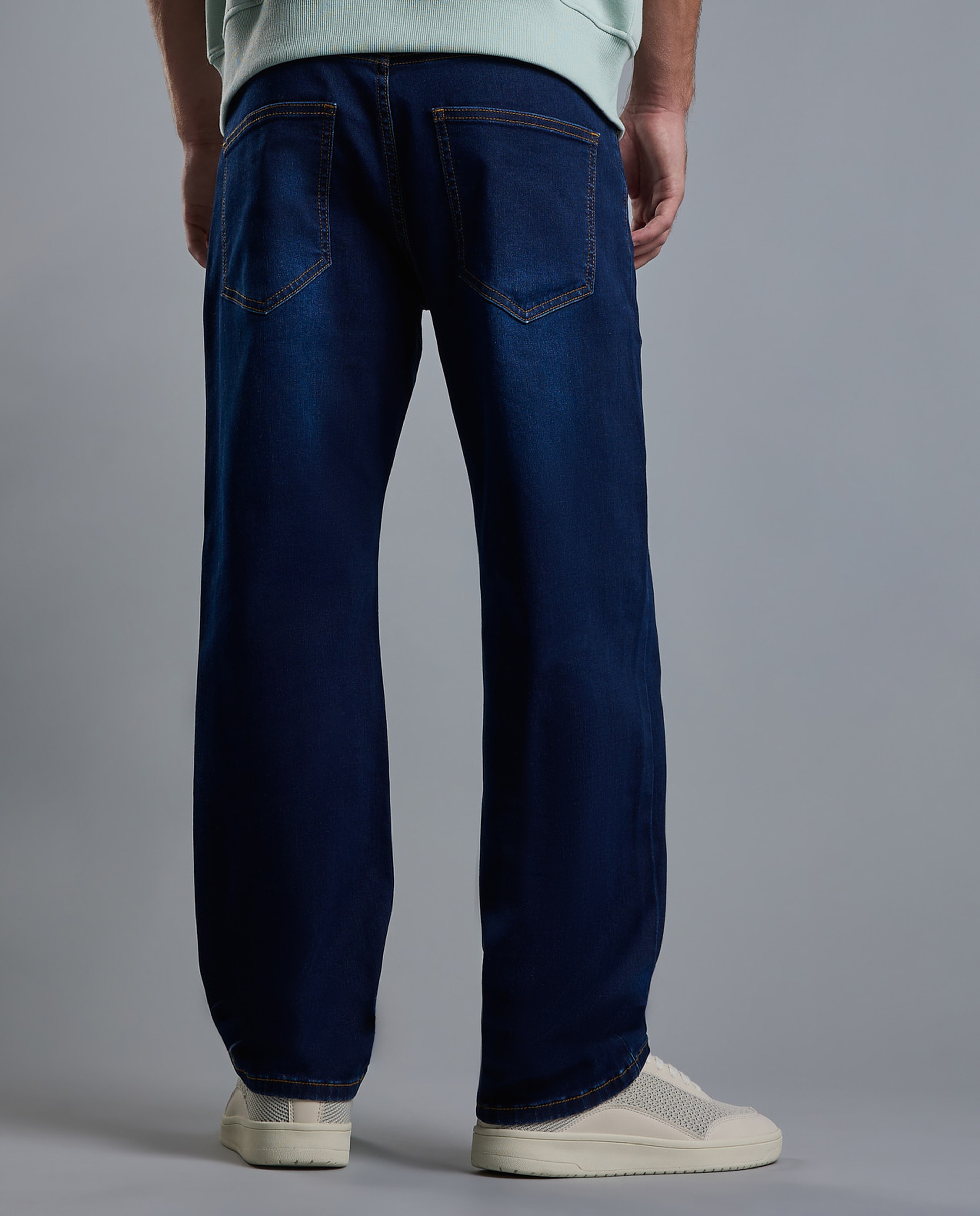 Faded Straight Fit Jeans with Button Closure