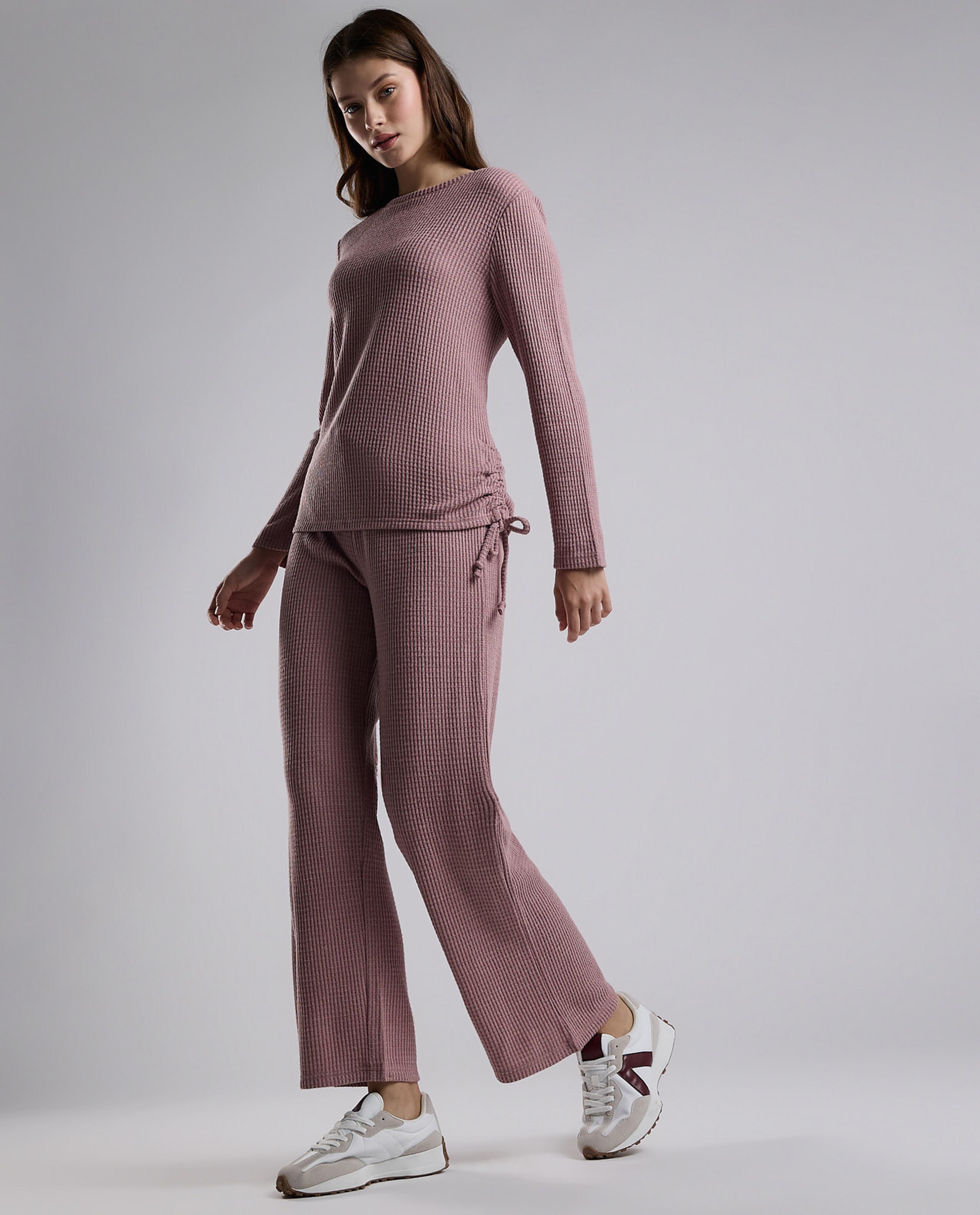 Ribbed Lounge Pants with Drawstring Waist