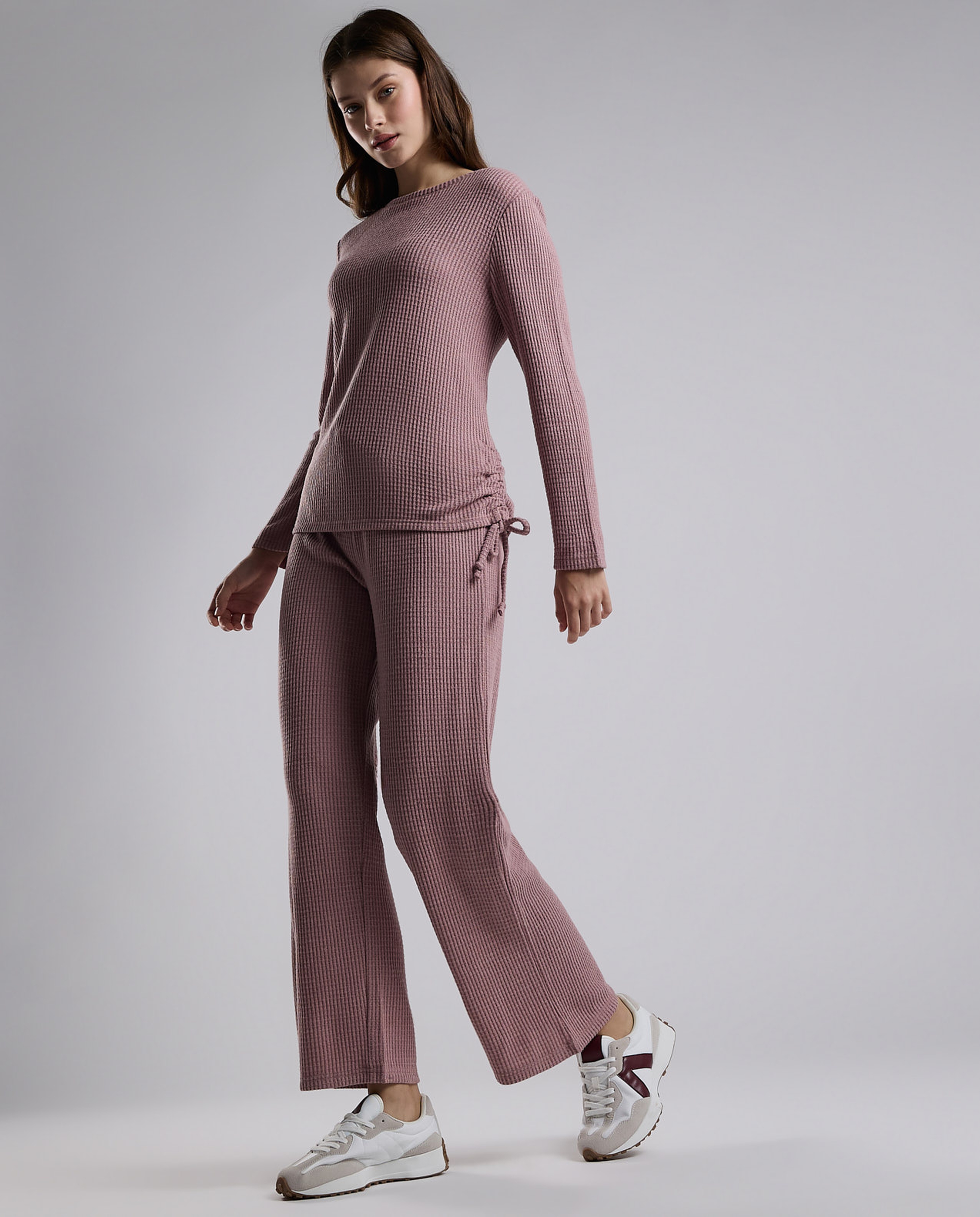 Ribbed Lounge Pants with Drawstring Waist