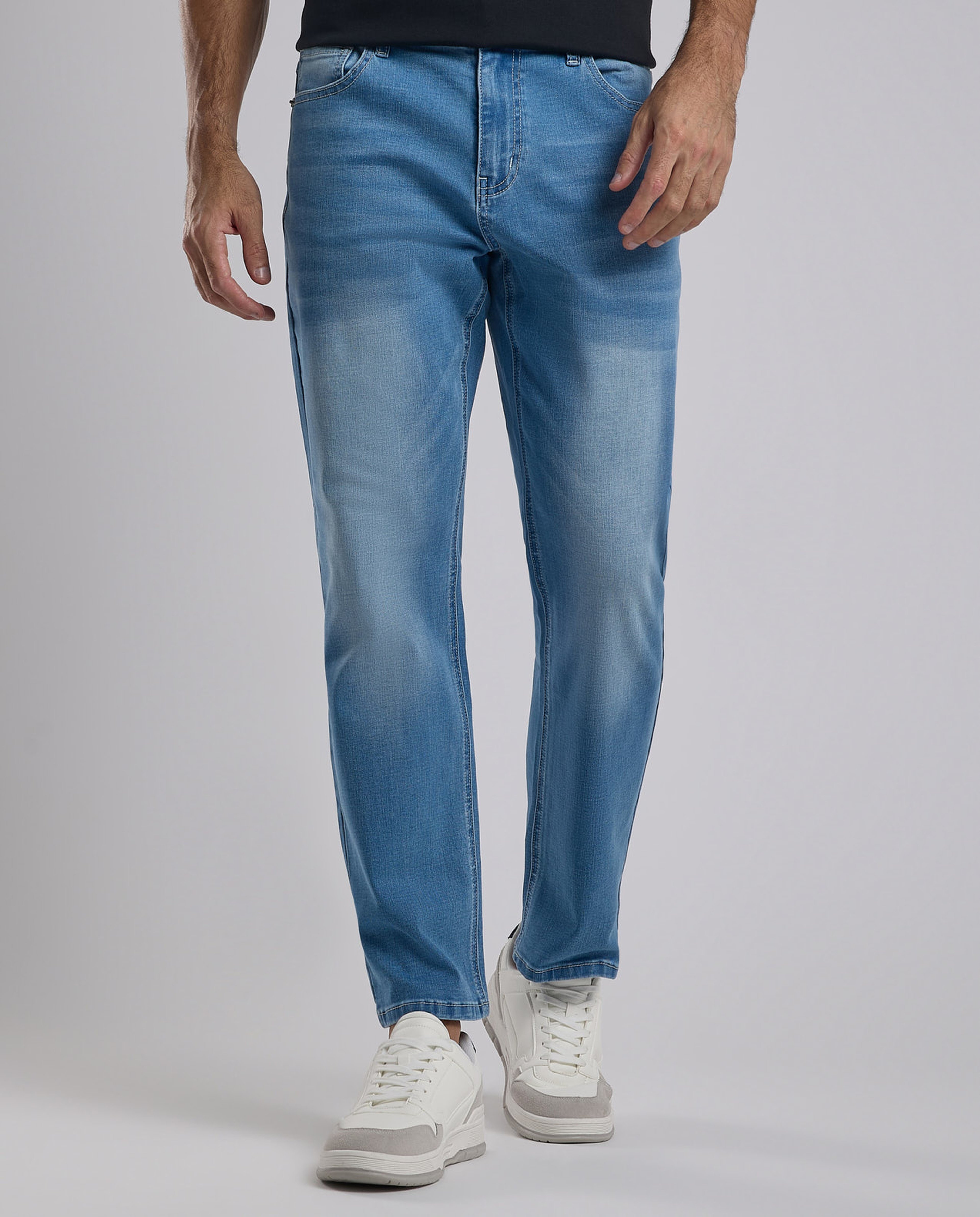 Faded Tapered Fit Jeans with Button Closure