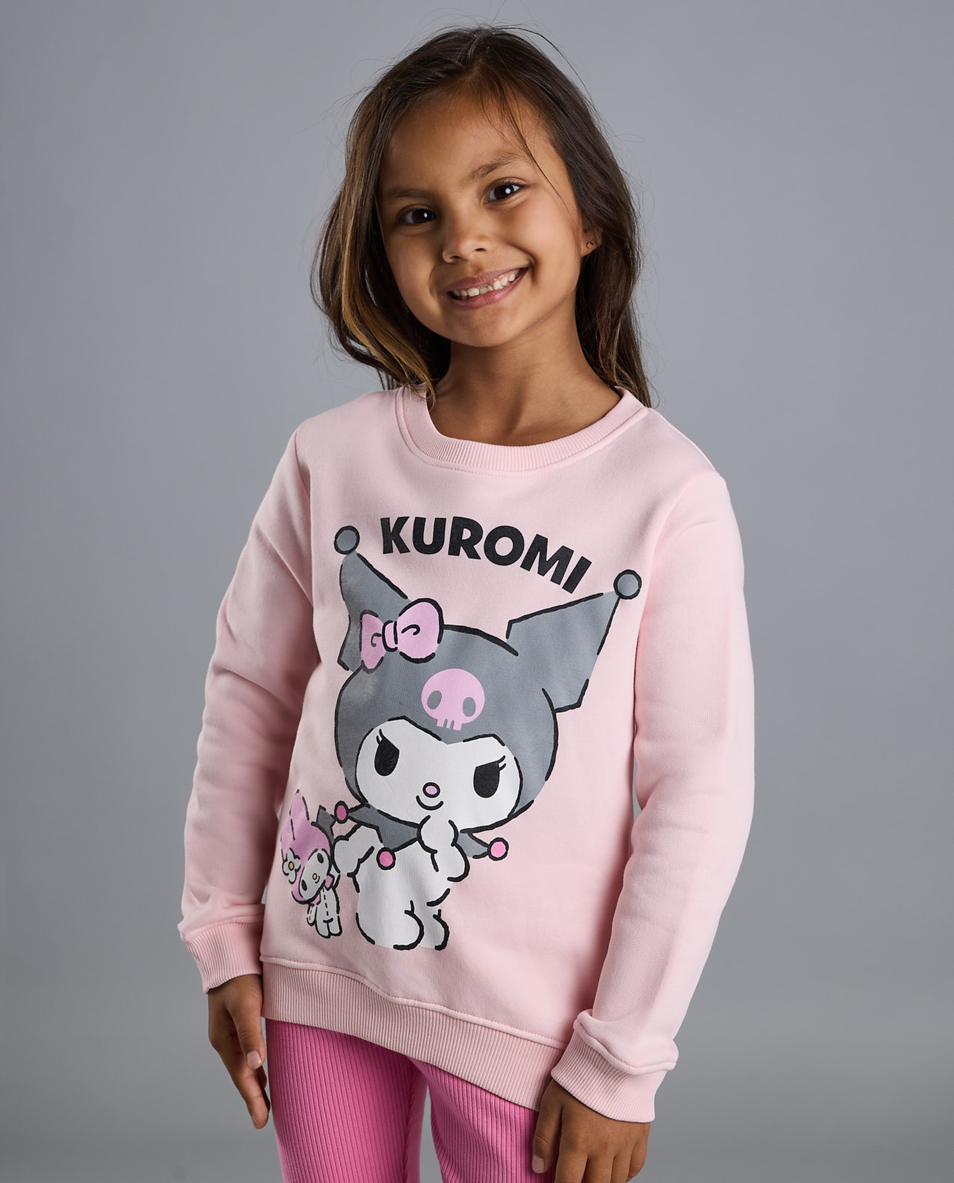 Kuromi Print Sweatshirt with Crew Neck and Long Sleeves