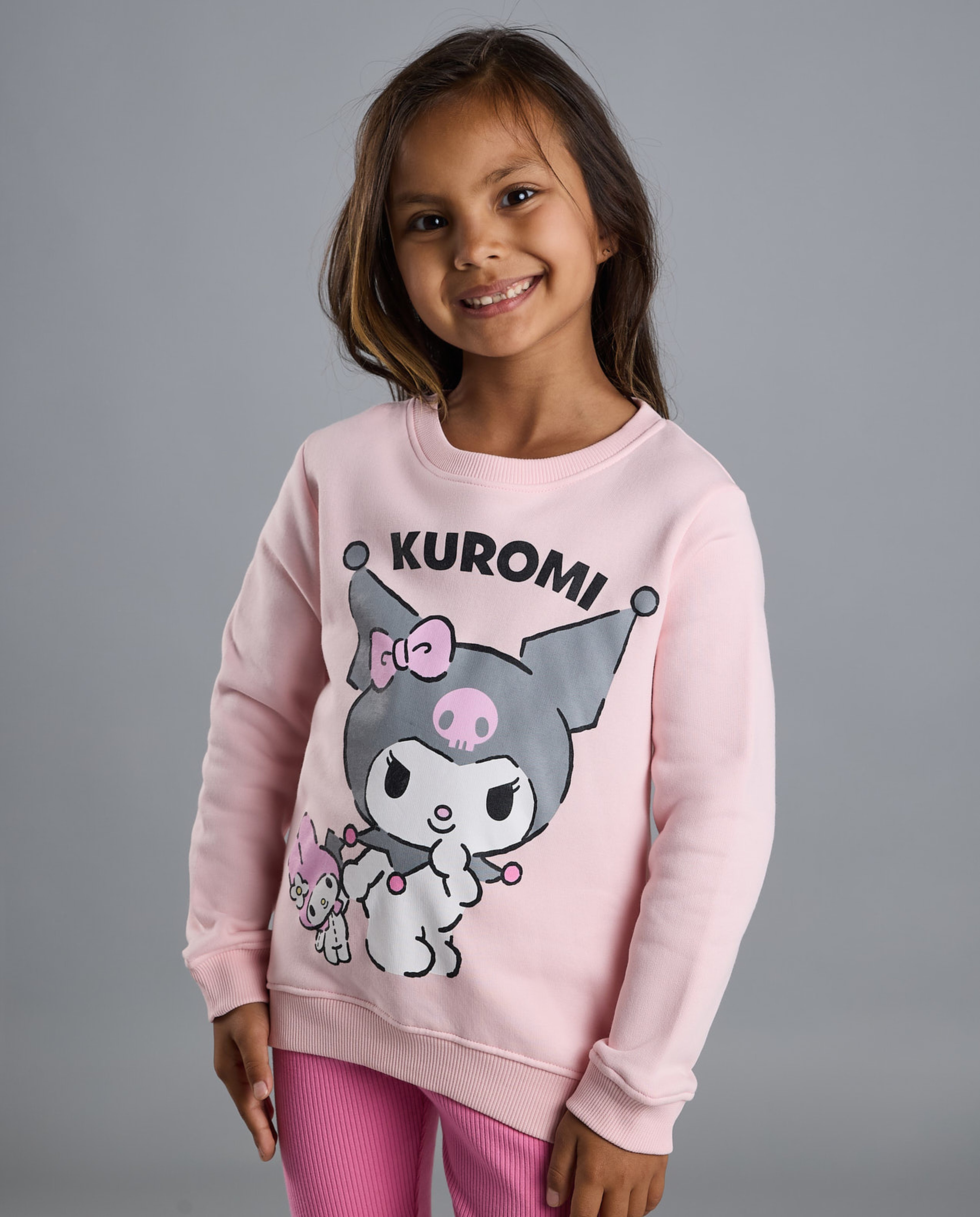 Kuromi Print Sweatshirt with Crew Neck and Long Sleeves