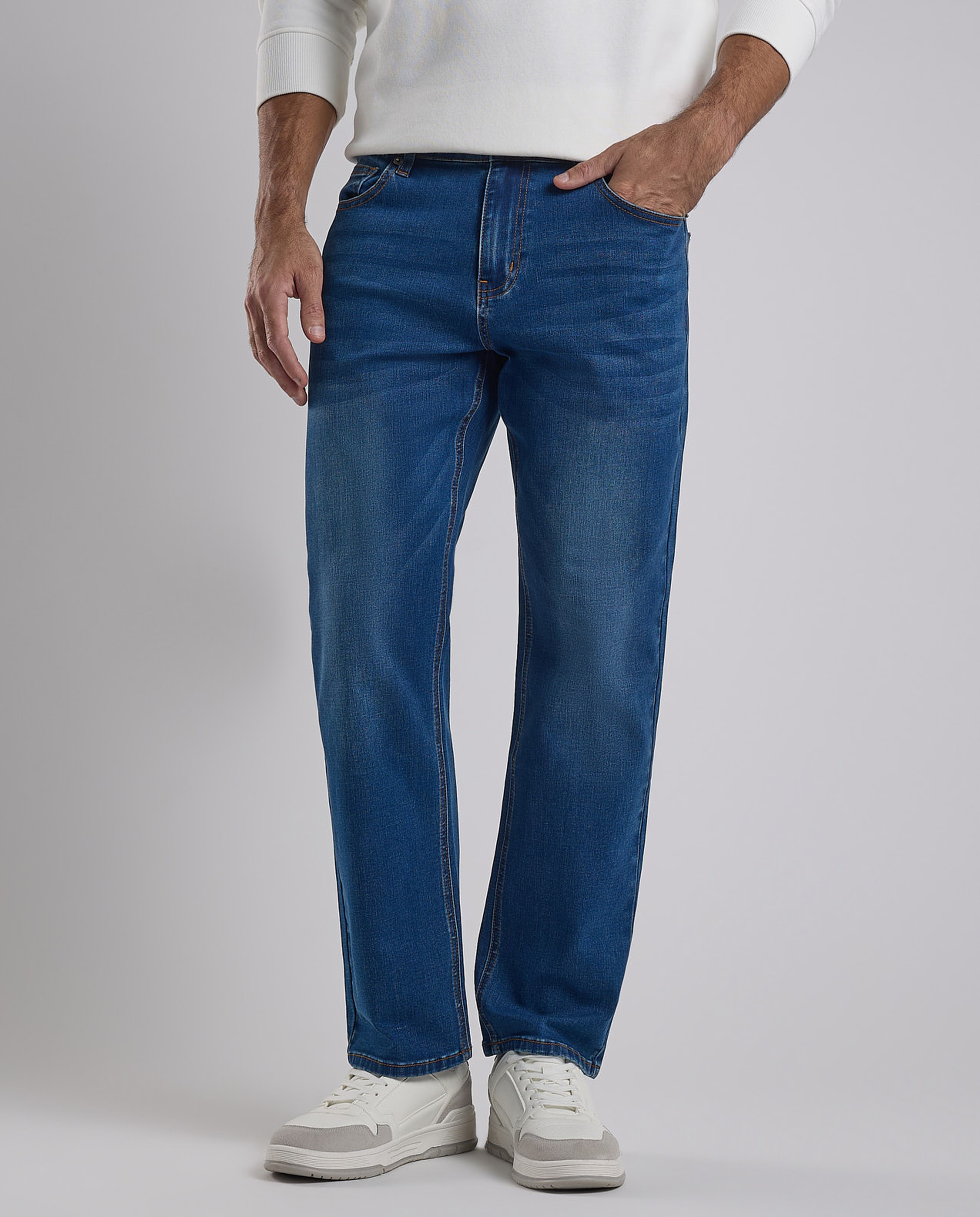 Faded Regular Fit Jeans with Button Closure