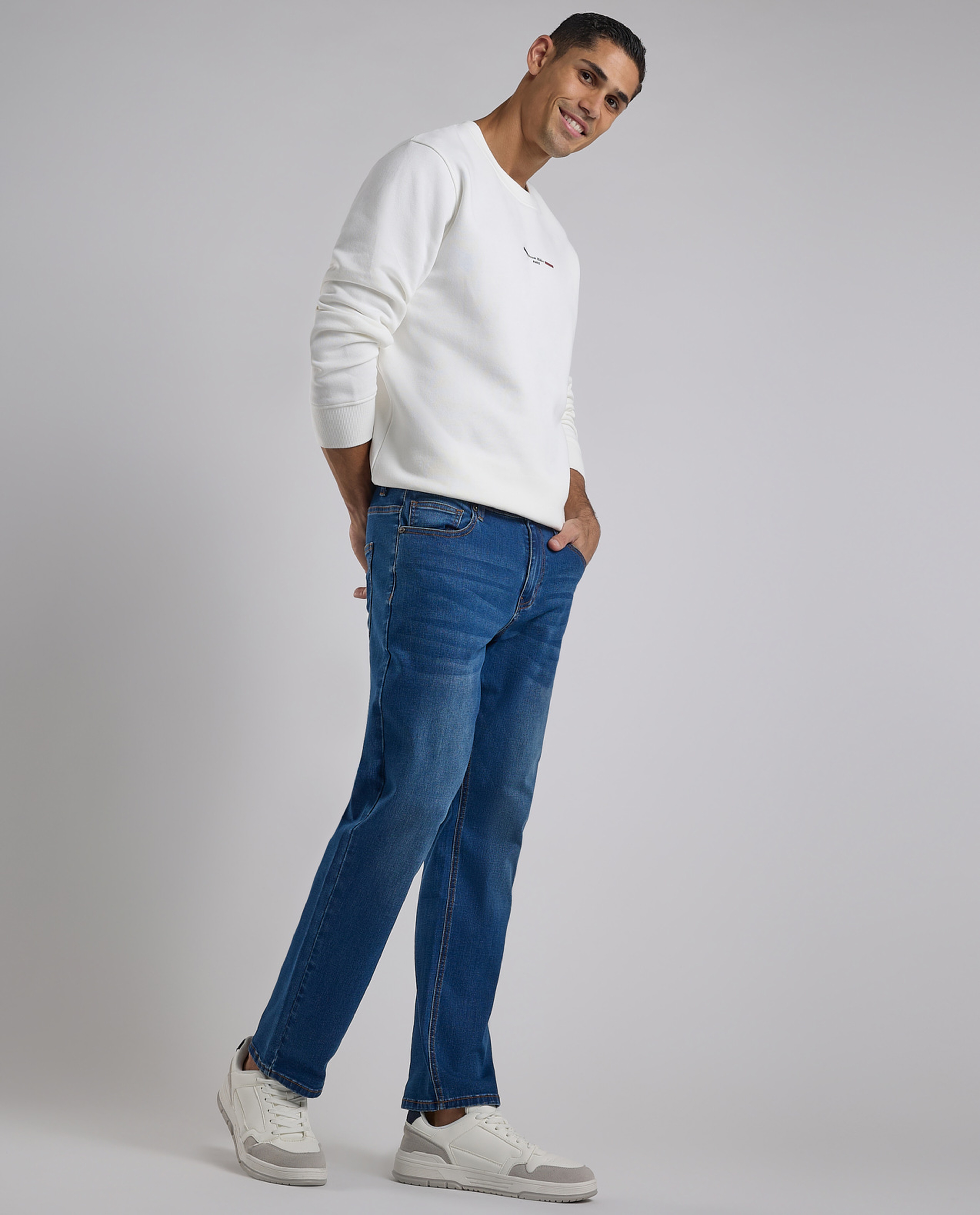 Faded Regular Fit Jeans with Button Closure