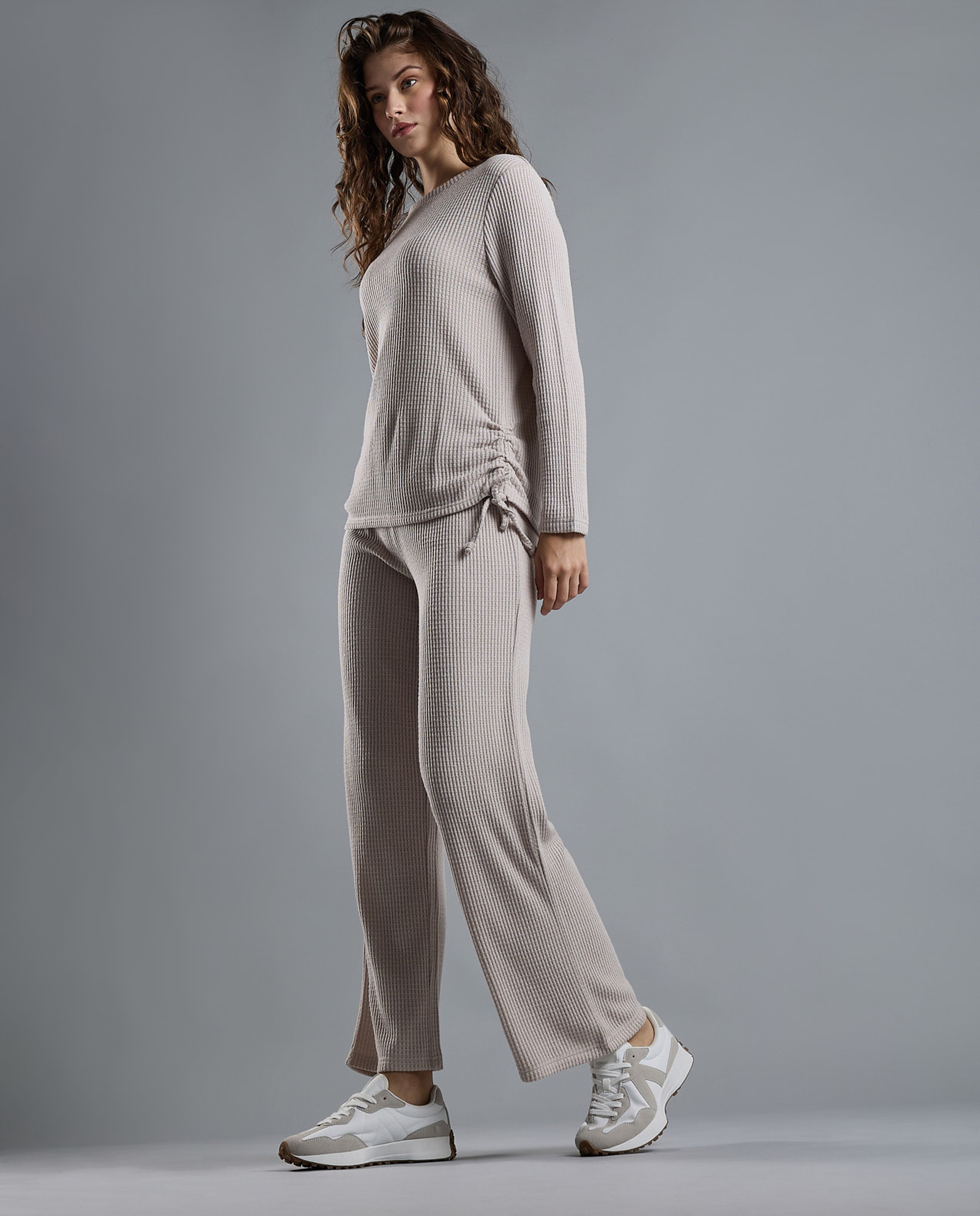 Textured Knit Pants with Drawstring Waist