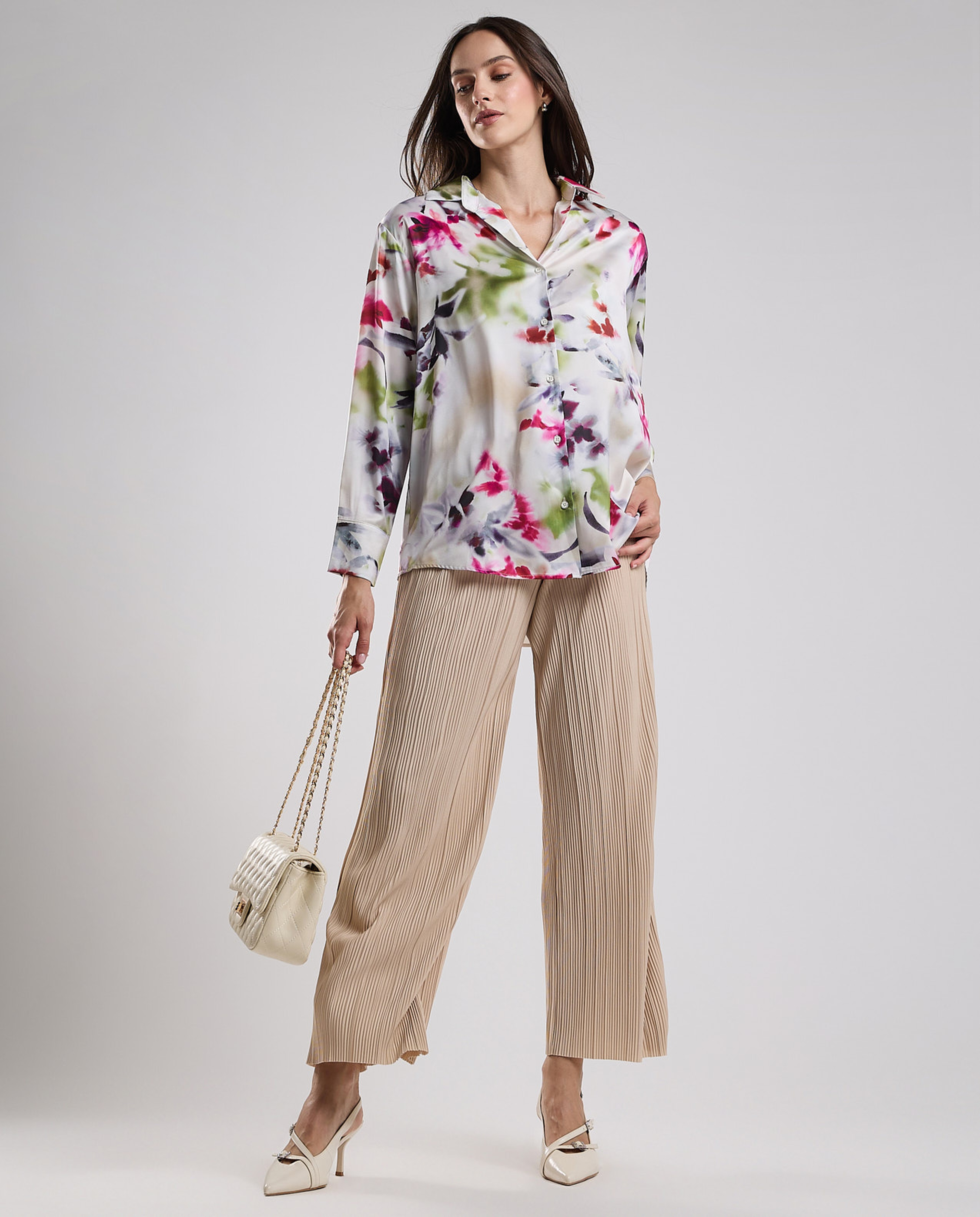 Printed Shirt with Classic Collar and Long Sleeves