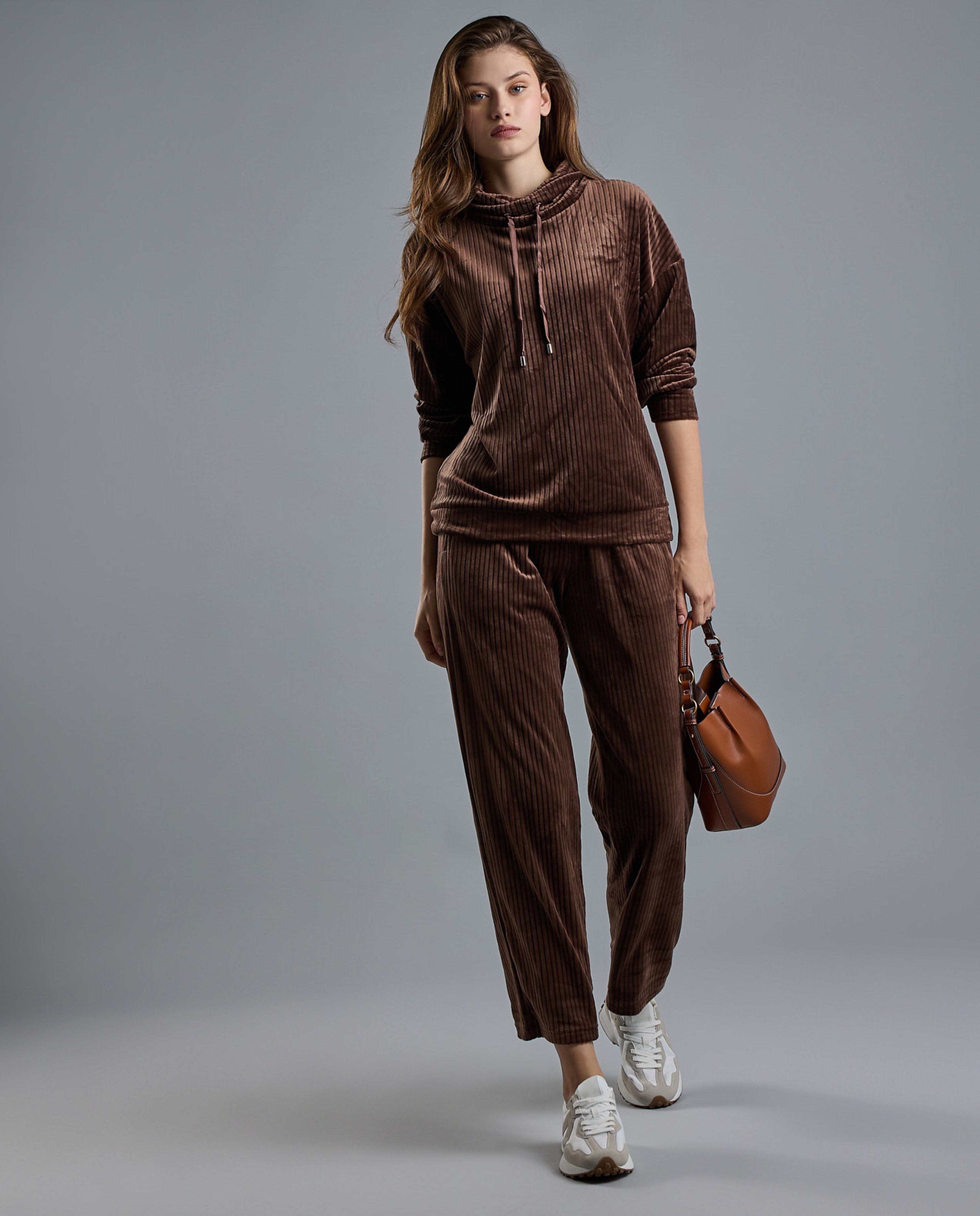 Ribbed Lounge Top with High Neck and Long Sleeves