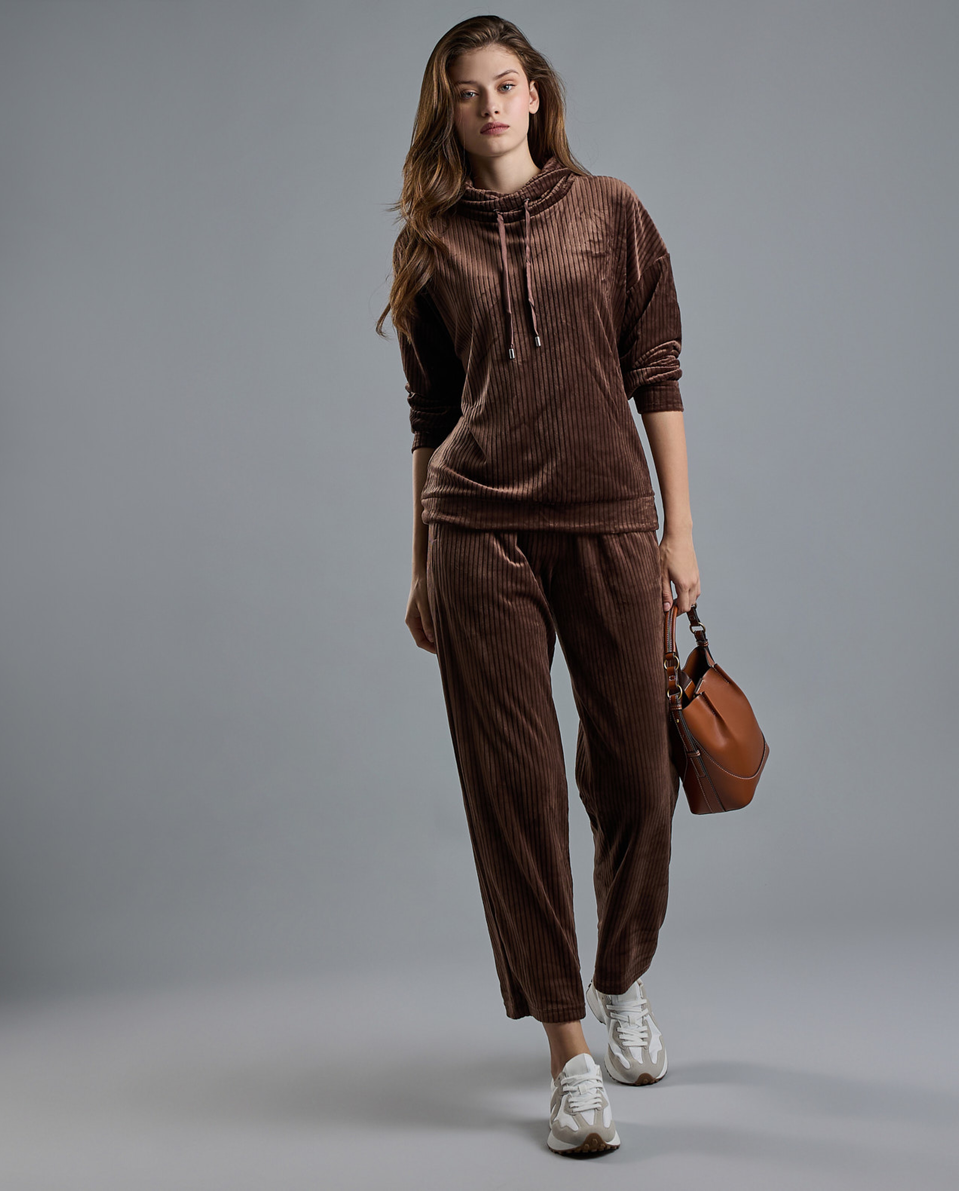 Ribbed Lounge Top with High Neck and Long Sleeves