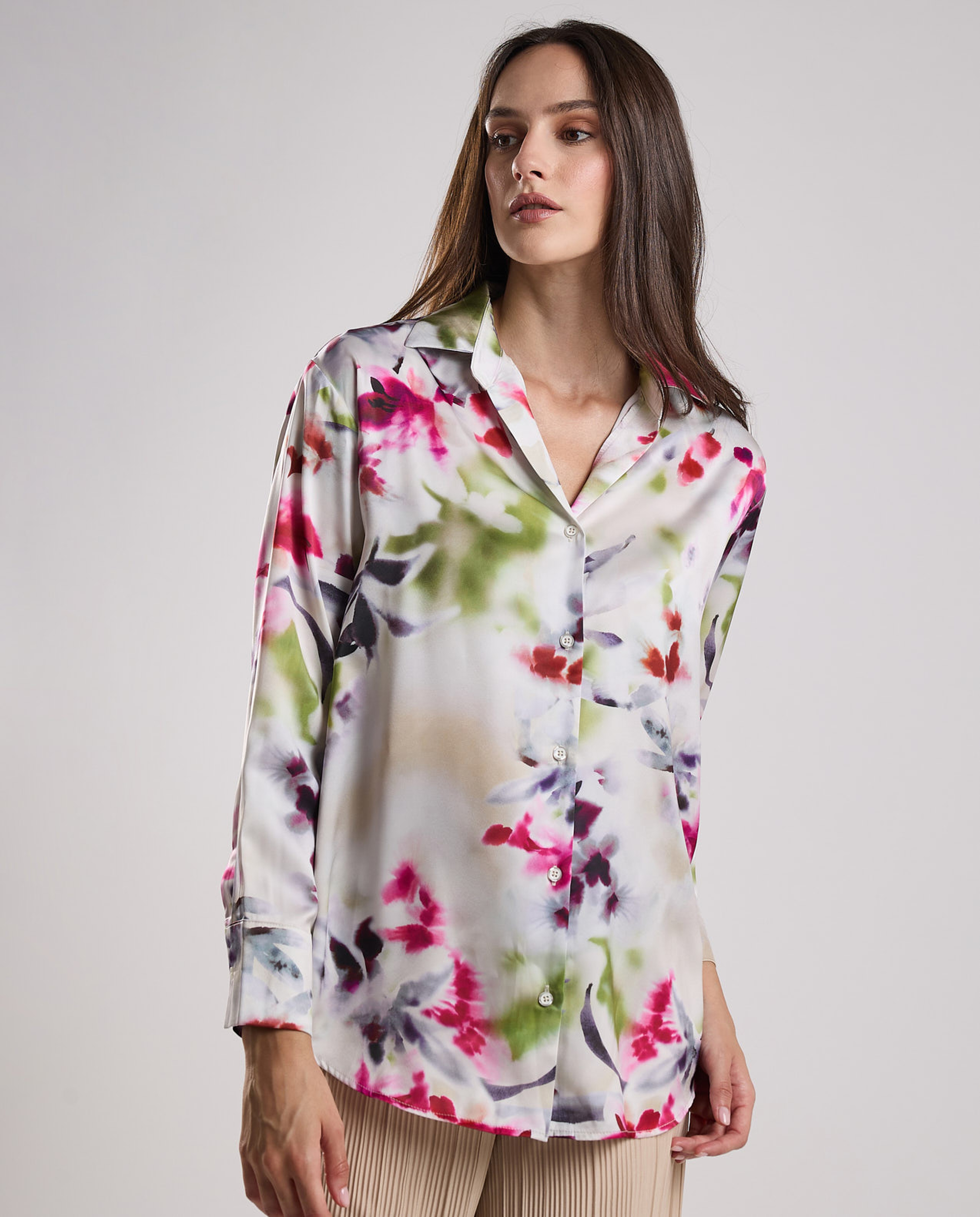 Printed Shirt with Classic Collar and Long Sleeves