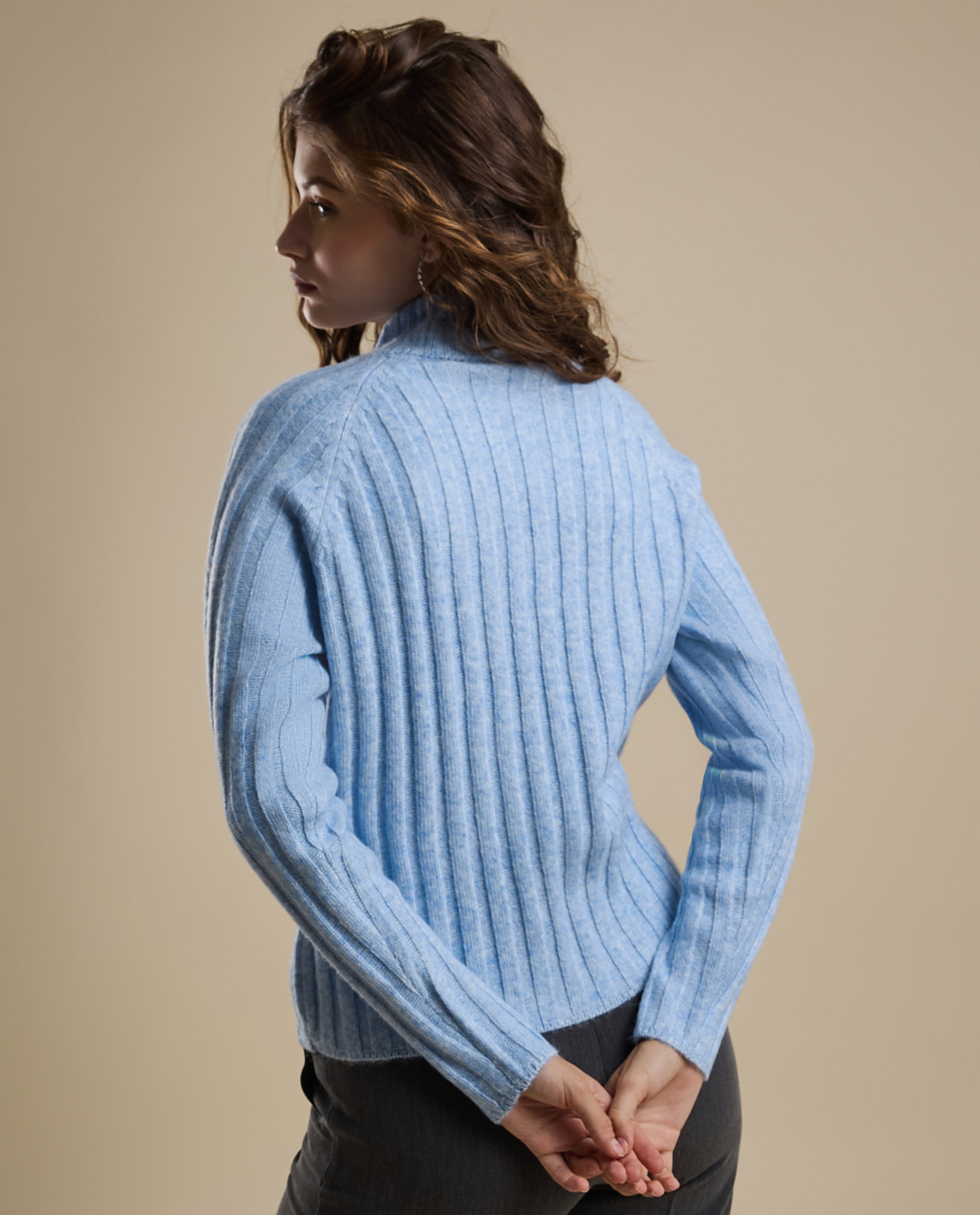 Ribbed Sweater with High Neck and Long Sleeves