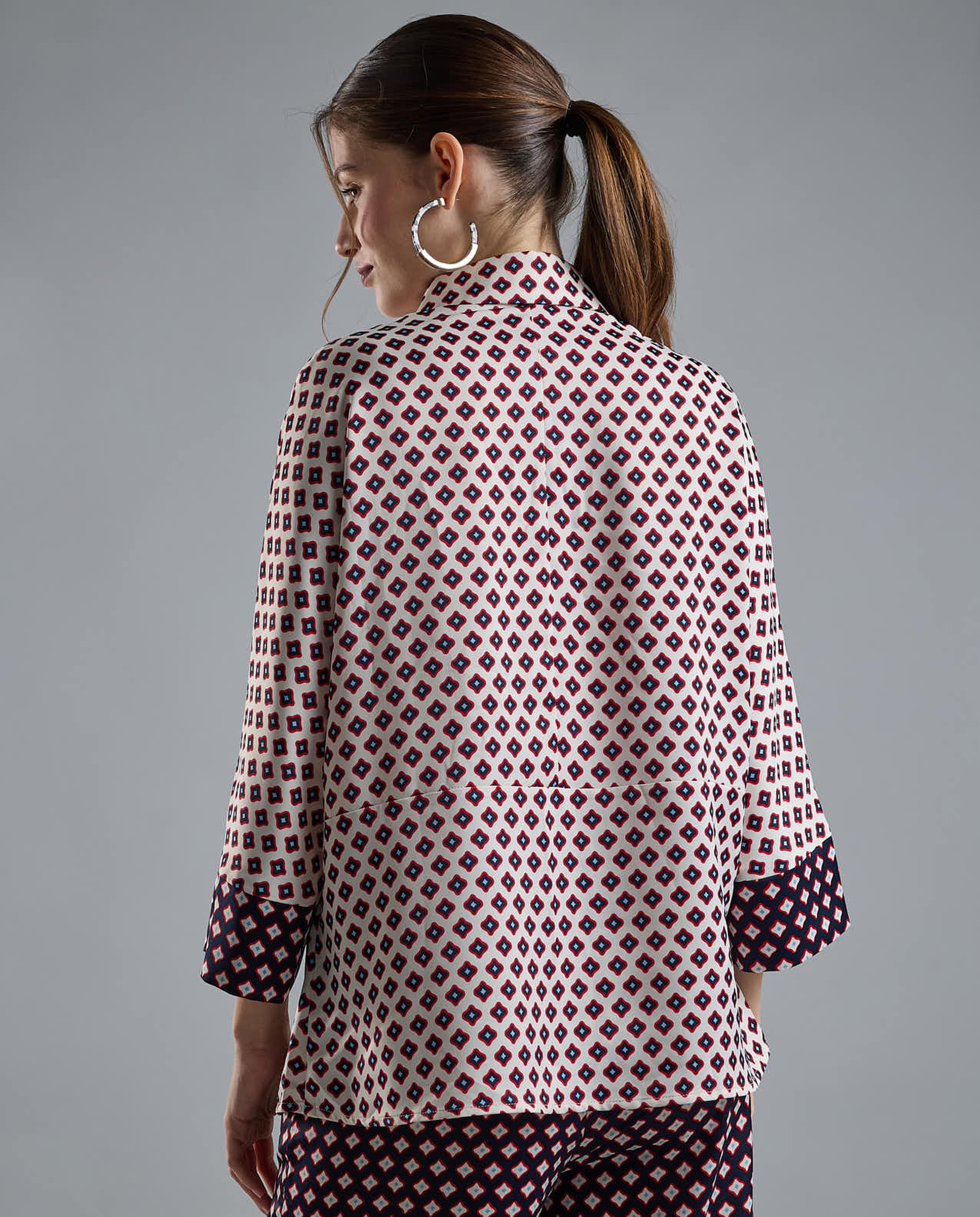 Patterned Shirt with Classic Collar and 3/4 Sleeves