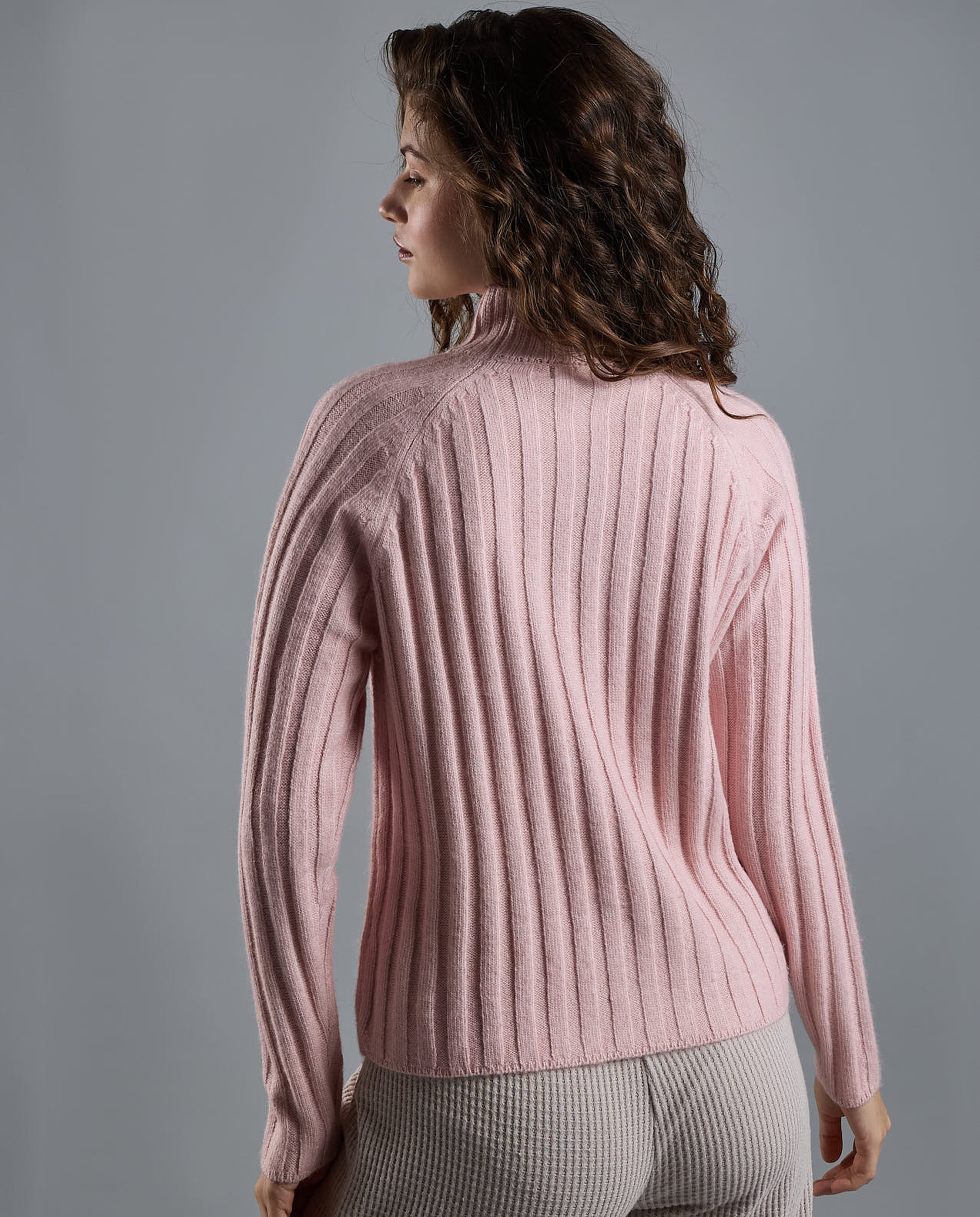 Ribbed Sweater with High Neck and Long Sleeves