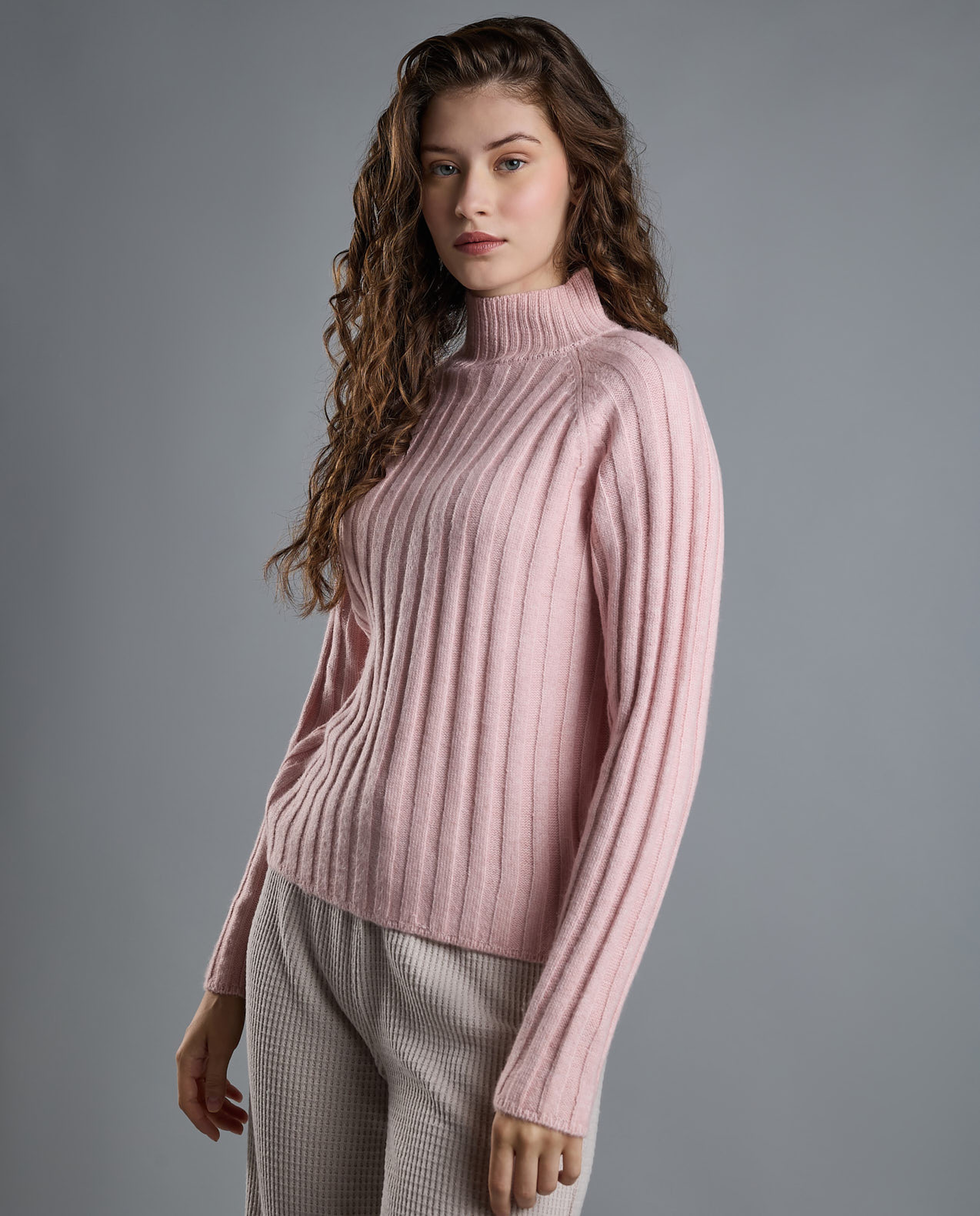 Ribbed Sweater with High Neck and Long Sleeves