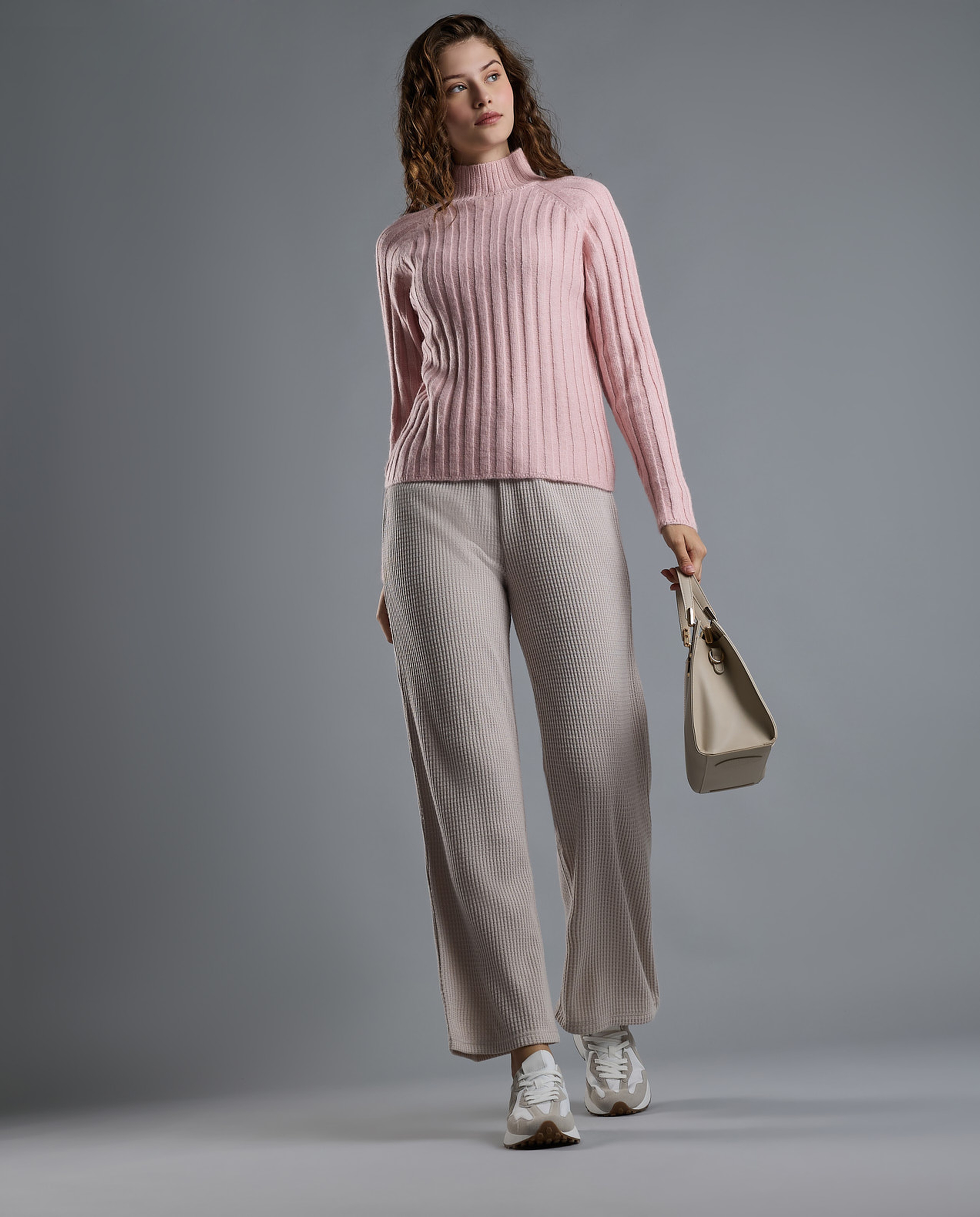 Ribbed Sweater with High Neck and Long Sleeves