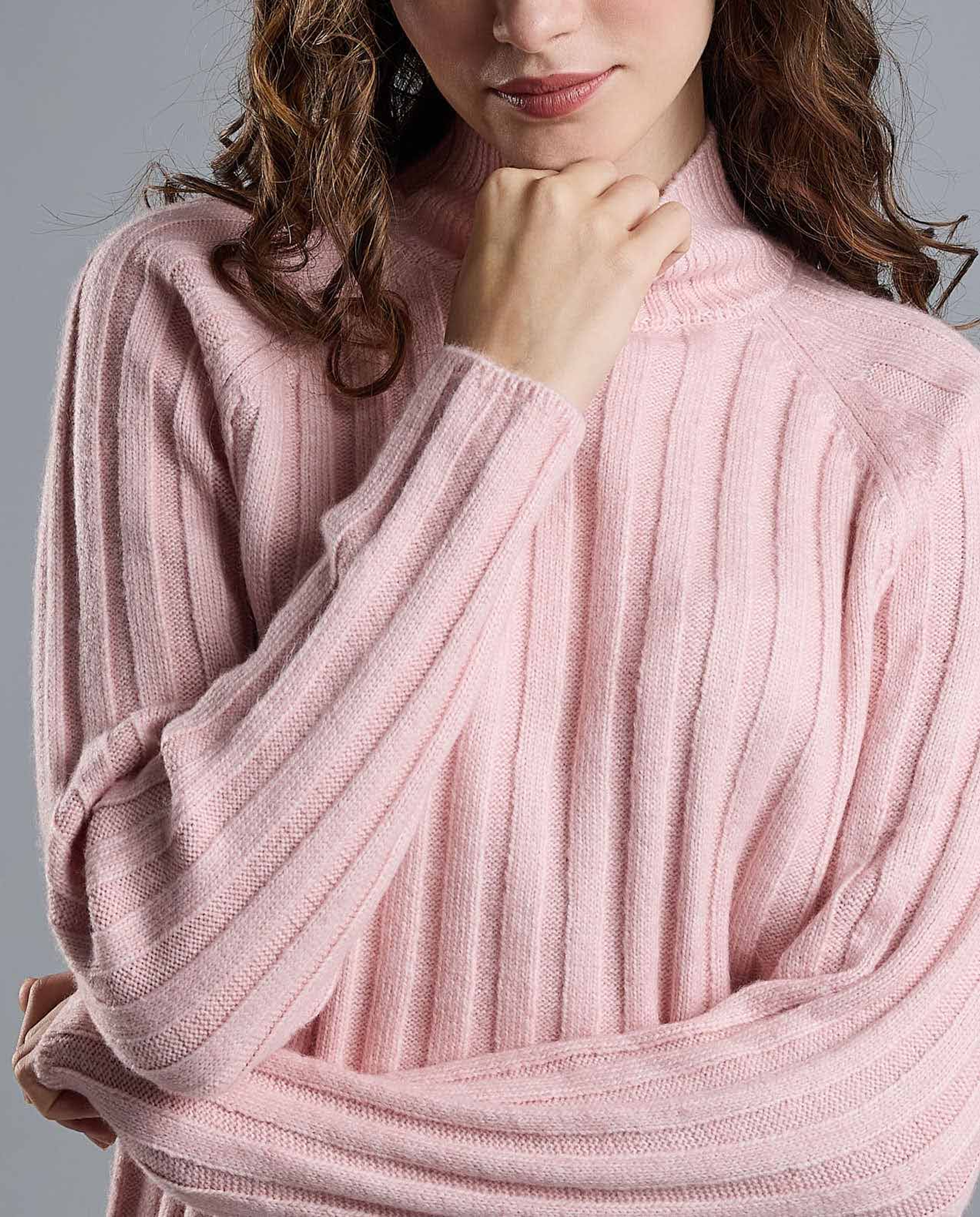 Ribbed Sweater with High Neck and Long Sleeves